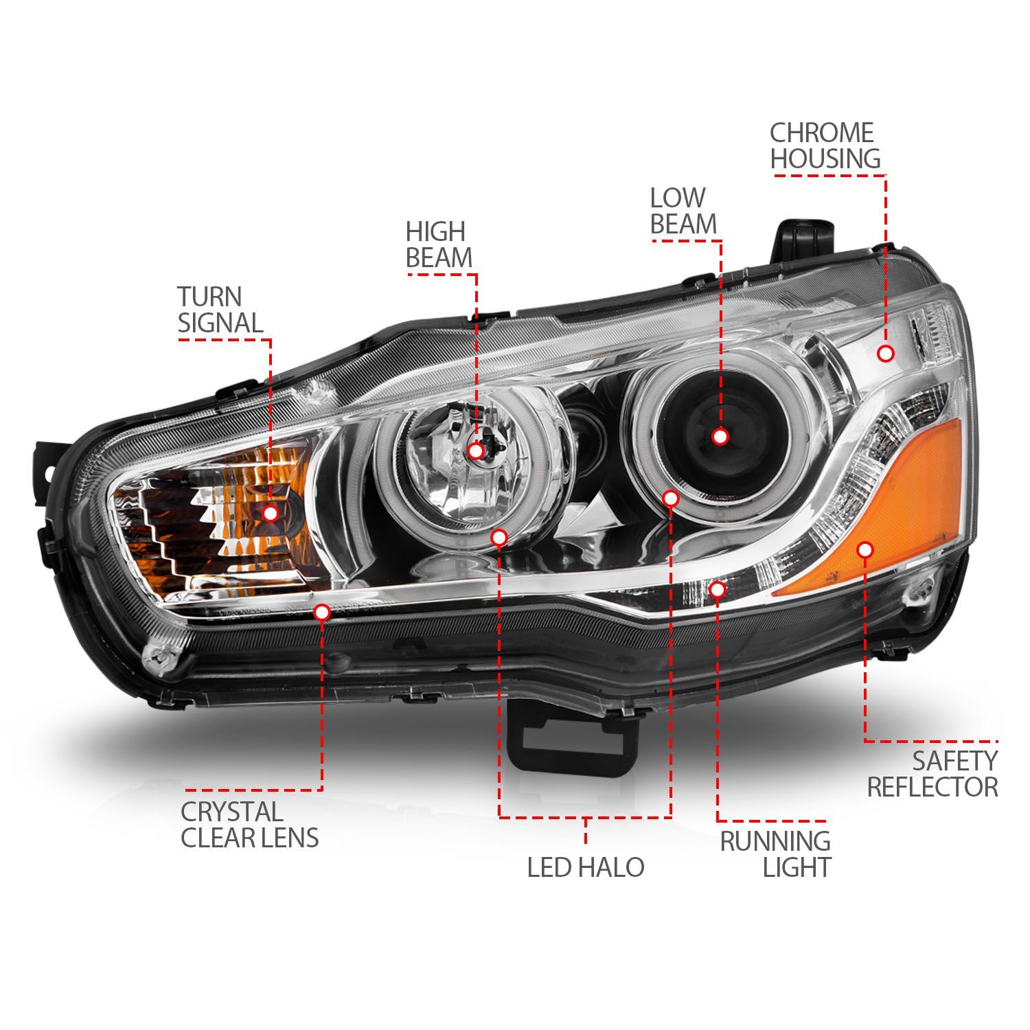 2008-2015 Mitsubishi Lancer Anzo Projector Headlights W/ Halo Chrome (SMD LED)