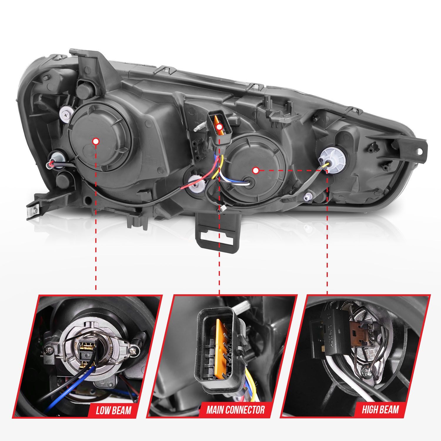 2008-2015 Mitsubishi Lancer Anzo Projector Headlights W/ Halo Chrome (SMD LED)