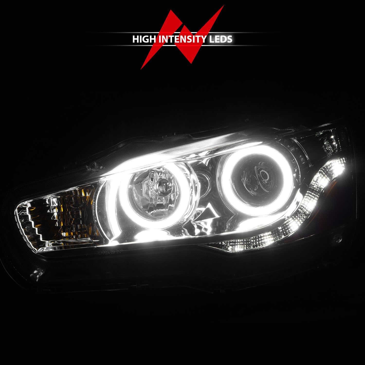 2008-2015 Mitsubishi Lancer Anzo Projector Headlights W/ Halo Chrome (SMD LED)