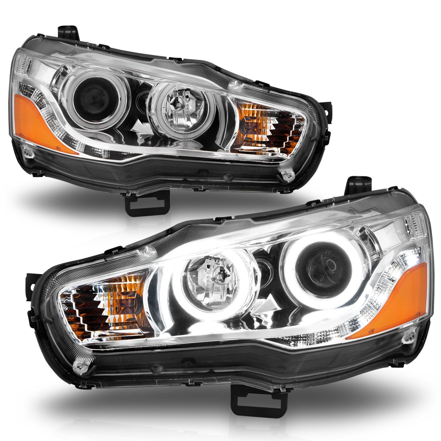 2008-2015 Mitsubishi Lancer Anzo Projector Headlights W/ Halo Chrome (SMD LED) - 121427