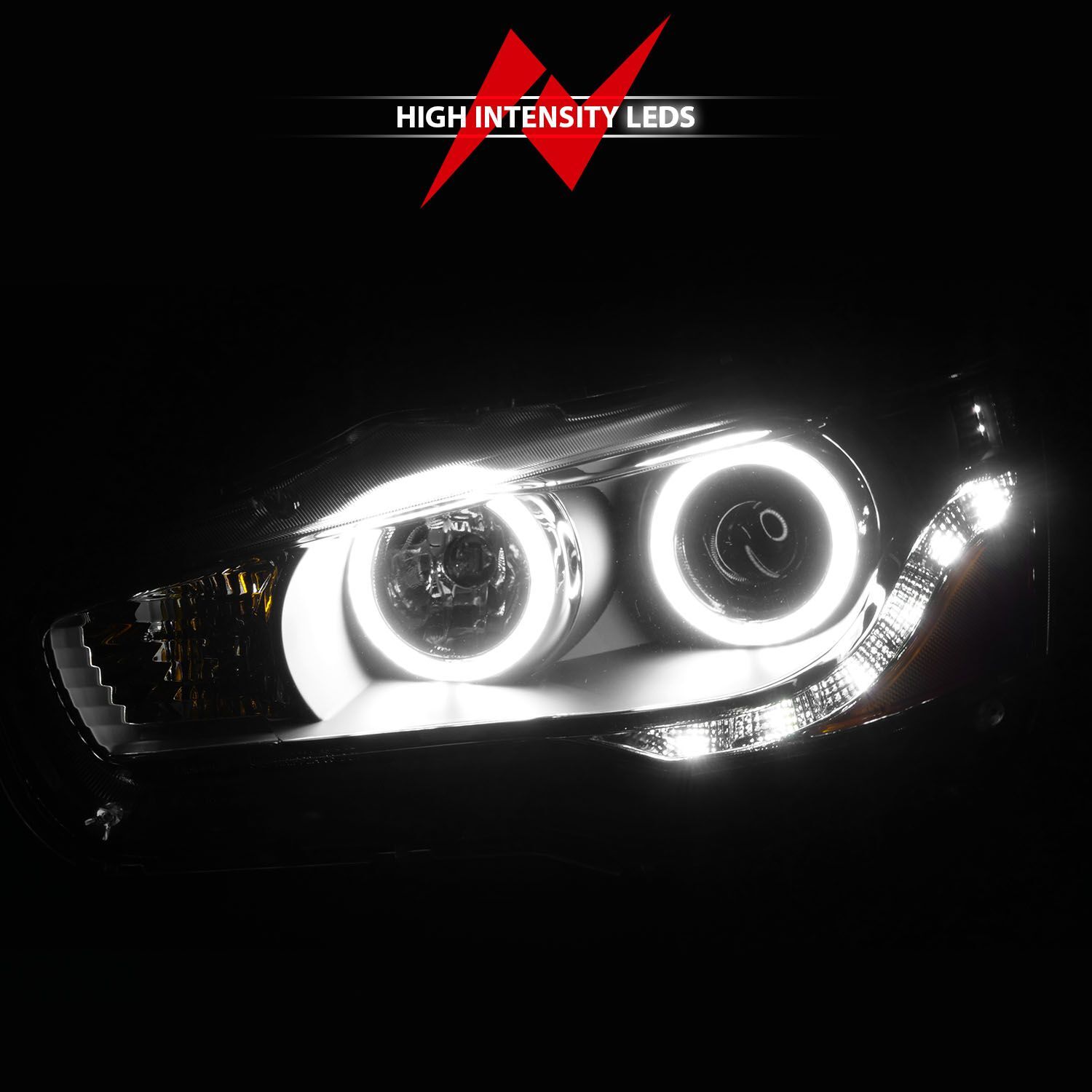 2008-2015 Mitsubishi Lancer Anzo Projector Headlights W/ Halo Black (SMD LED)