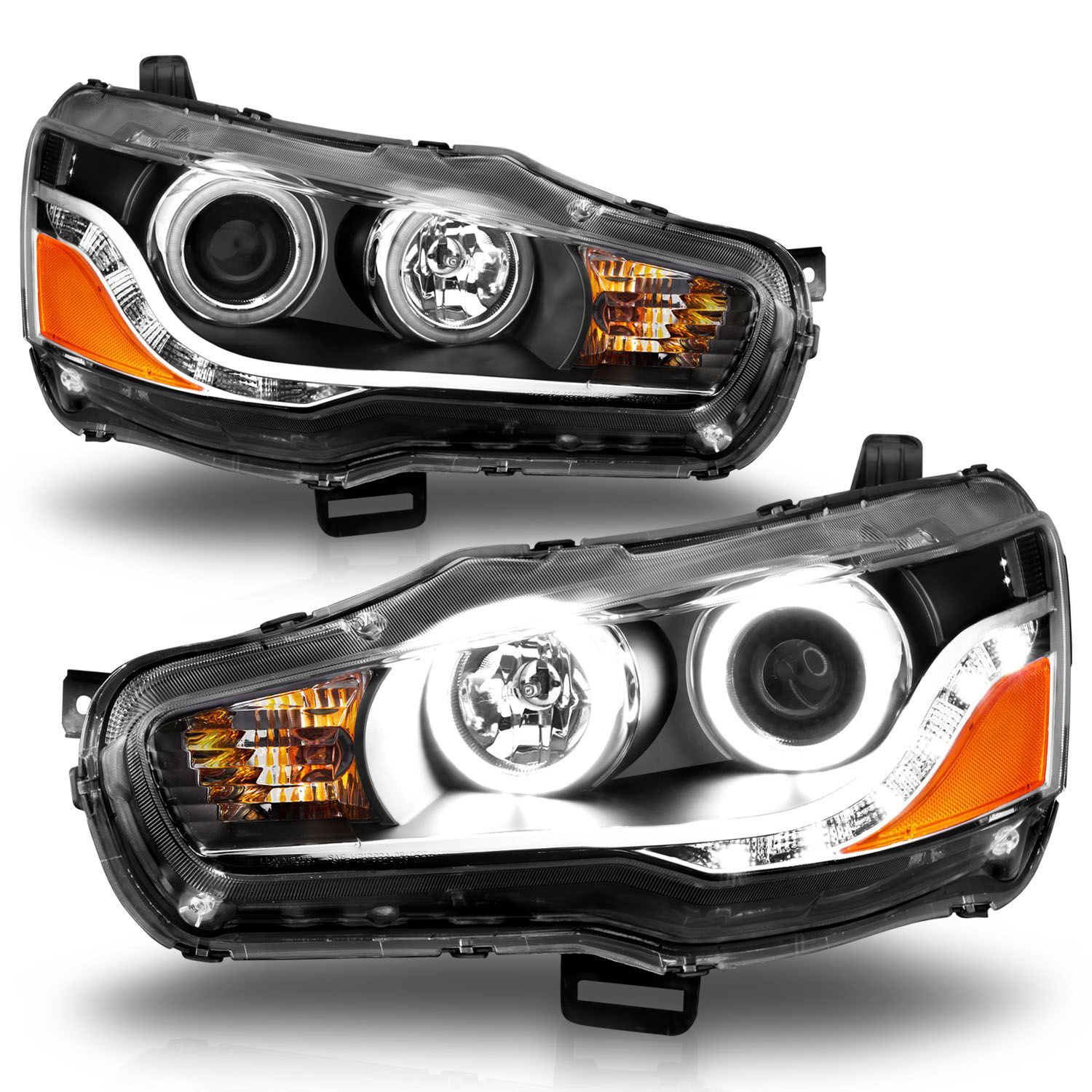 2008-2015 Mitsubishi Lancer Anzo Projector Headlights W/ Halo Black (SMD LED) - 121428