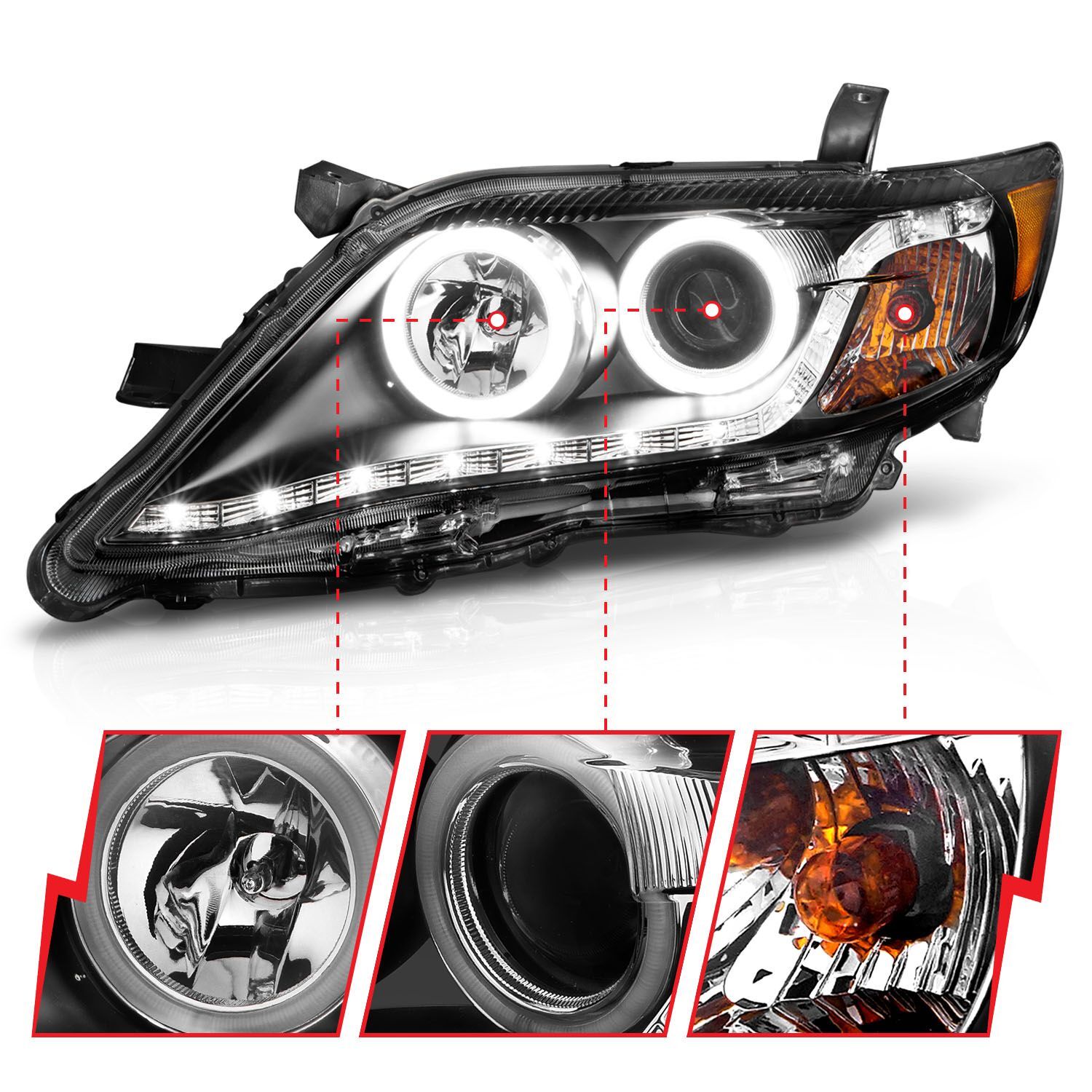 2010-2011 Toyota Camry Anzo Projector Headlights W/ Halo Black (SMD LED)