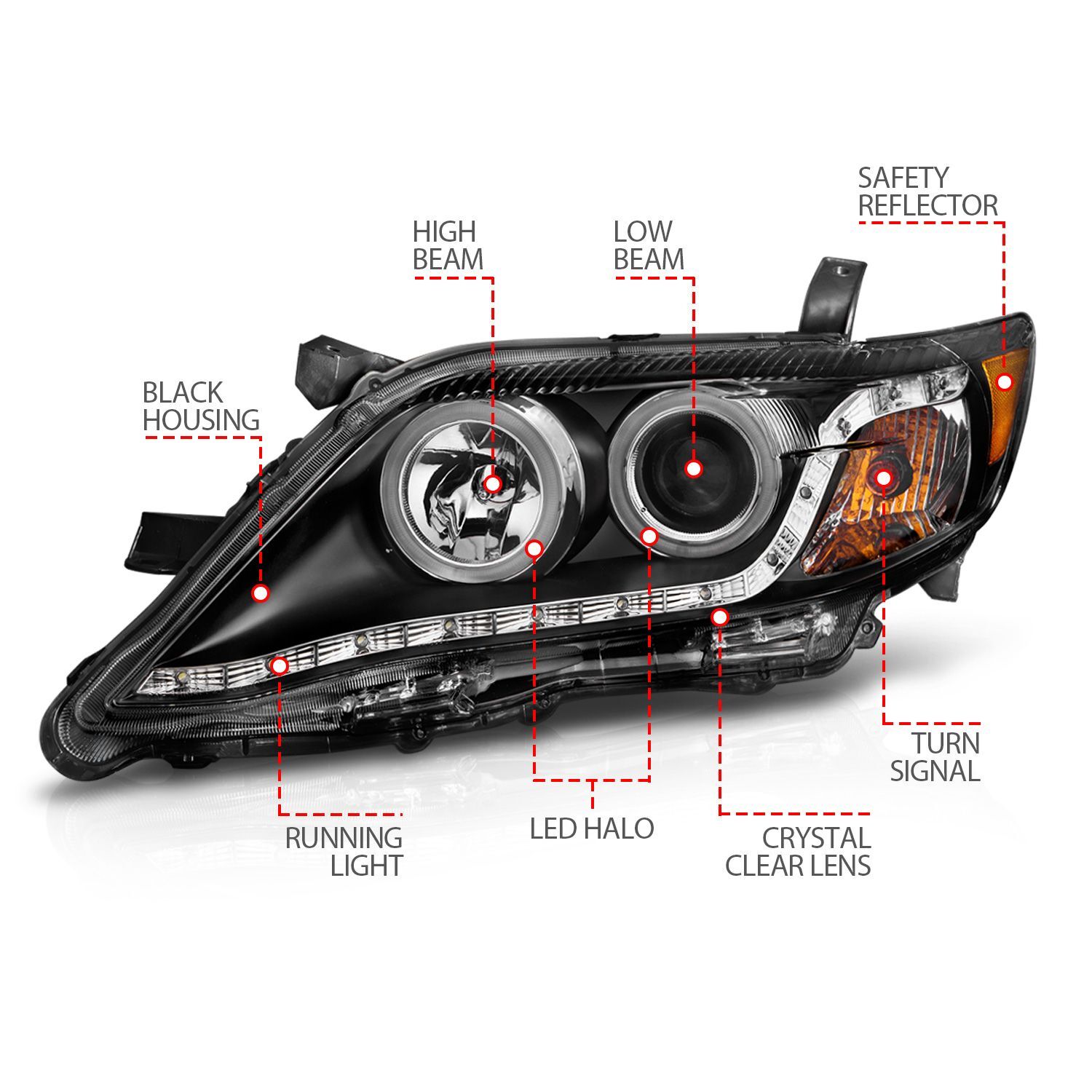 2010-2011 Toyota Camry Anzo Projector Headlights W/ Halo Black (SMD LED)