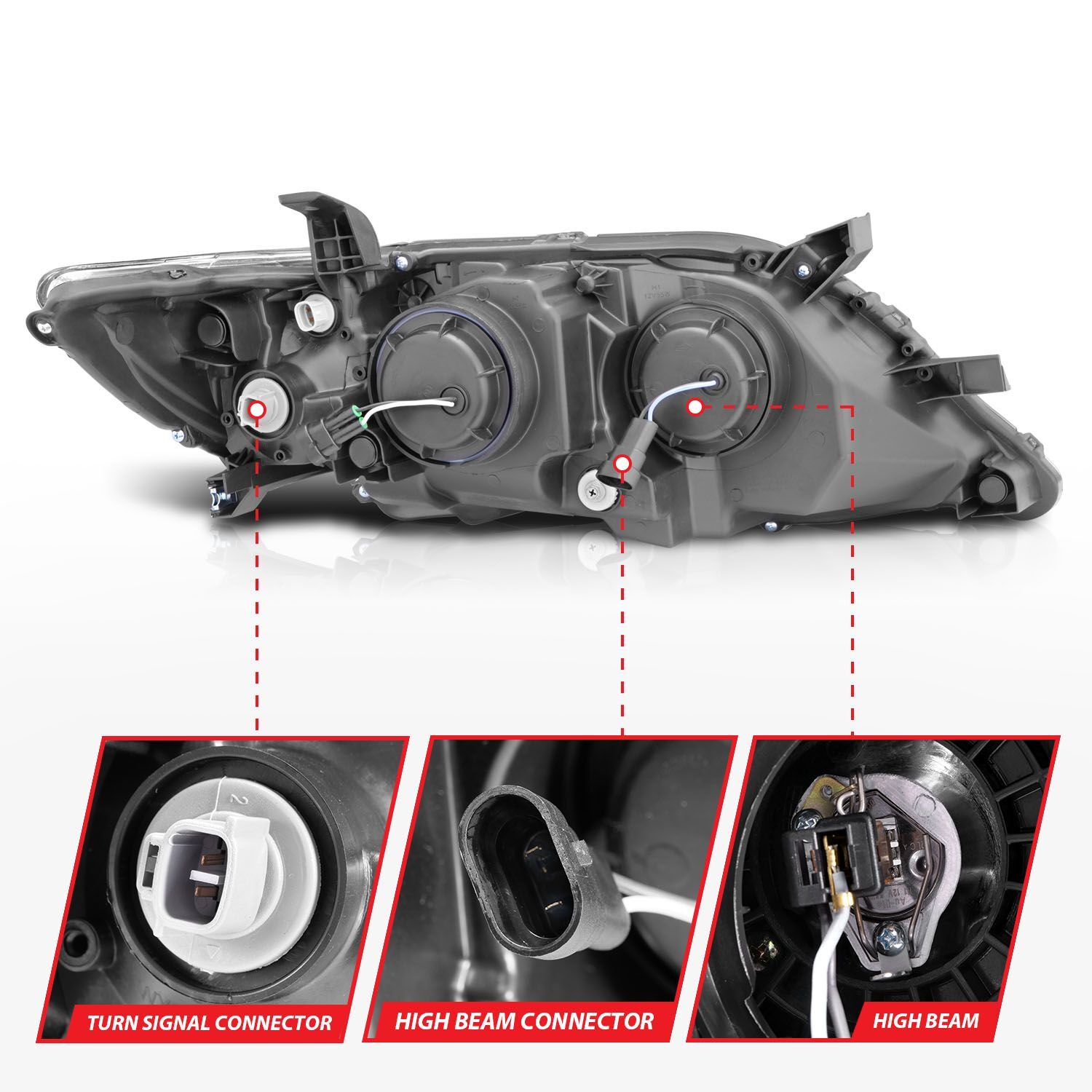 2010-2011 Toyota Camry Anzo Projector Headlights W/ Halo Black (SMD LED)