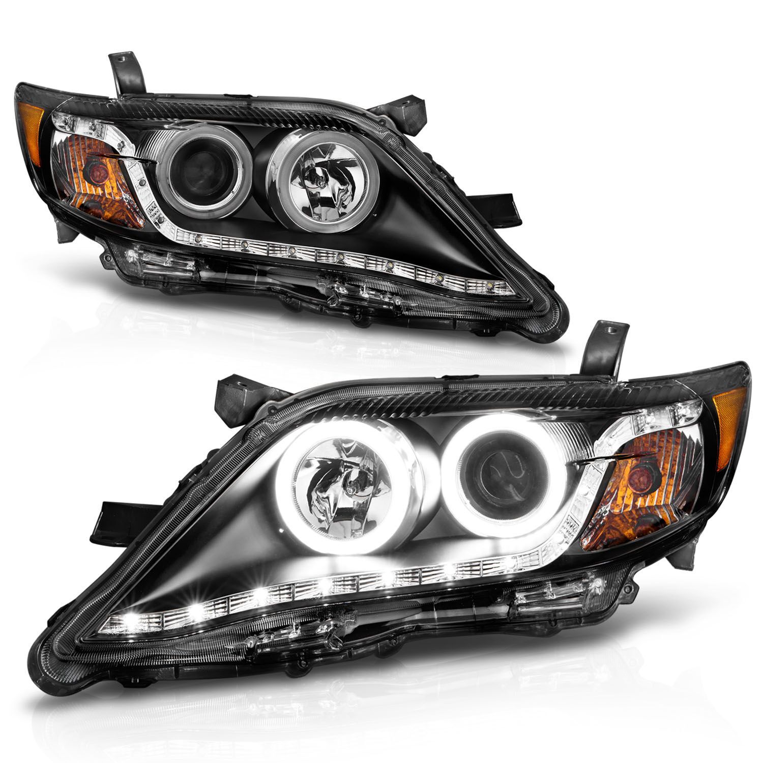 2010-2011 Toyota Camry Anzo Projector Headlights W/ Halo Black (SMD LED) - 121442