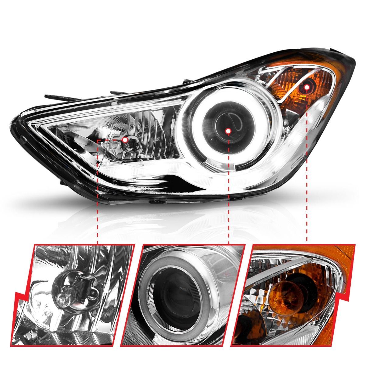 2011-2013 Hyundai Elantra Coupe/Sedan Anzo Projector Headlights W/ Halo Chrome (SMD LED)