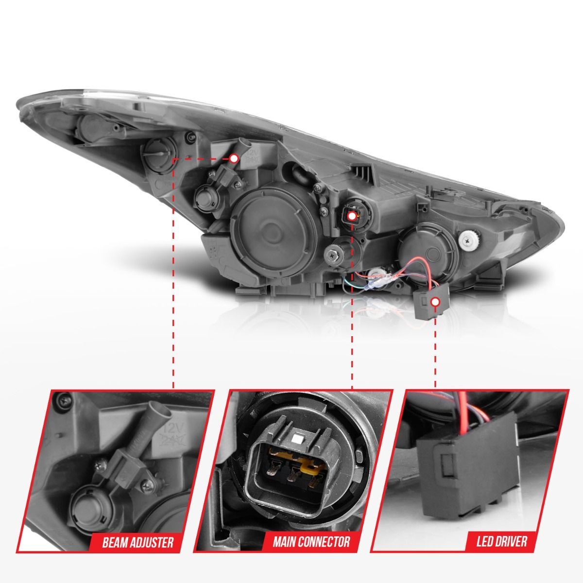 2011-2013 Hyundai Elantra Coupe/Sedan Anzo Projector Headlights W/ Halo Chrome (SMD LED)
