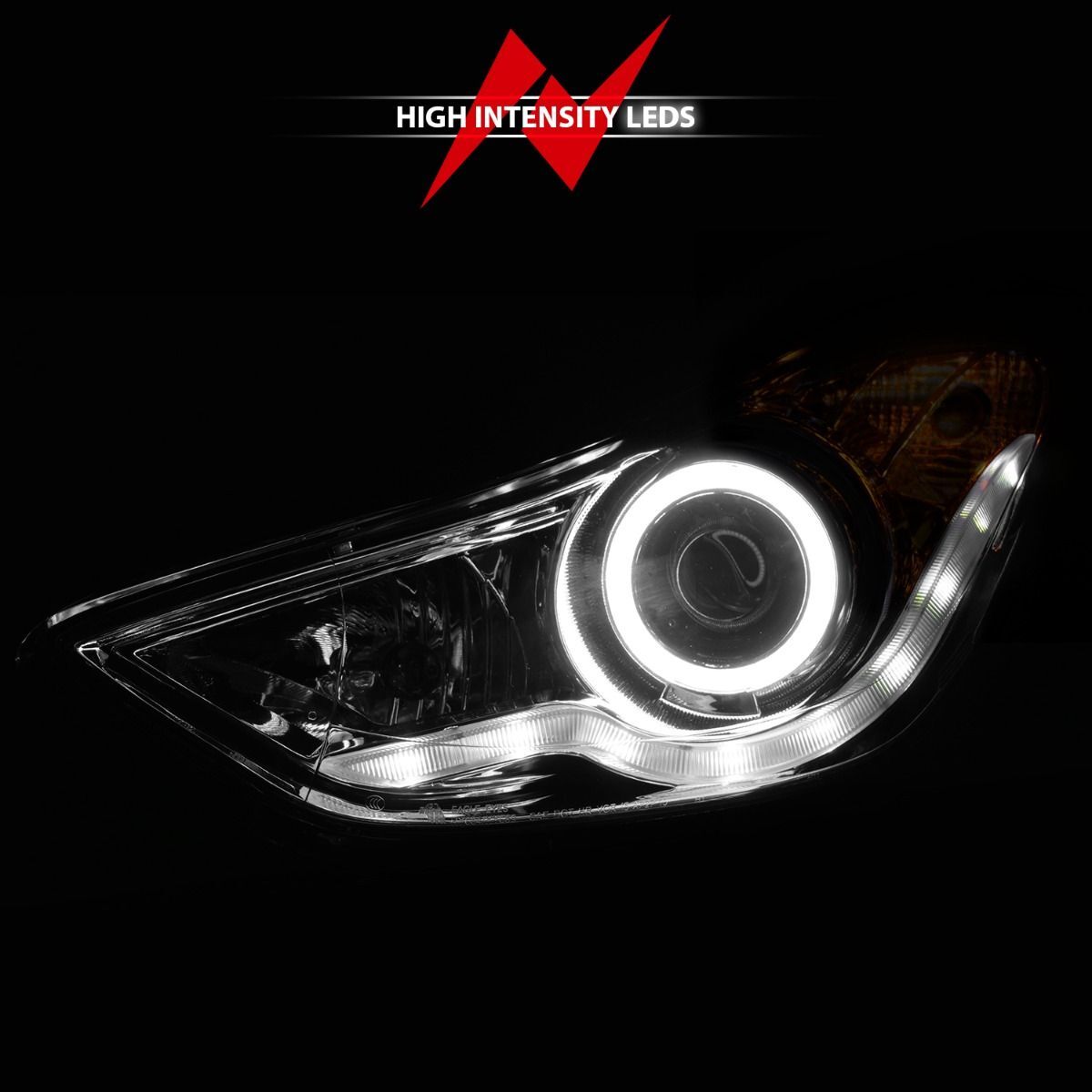 2011-2013 Hyundai Elantra Coupe/Sedan Anzo Projector Headlights W/ Halo Chrome (SMD LED)