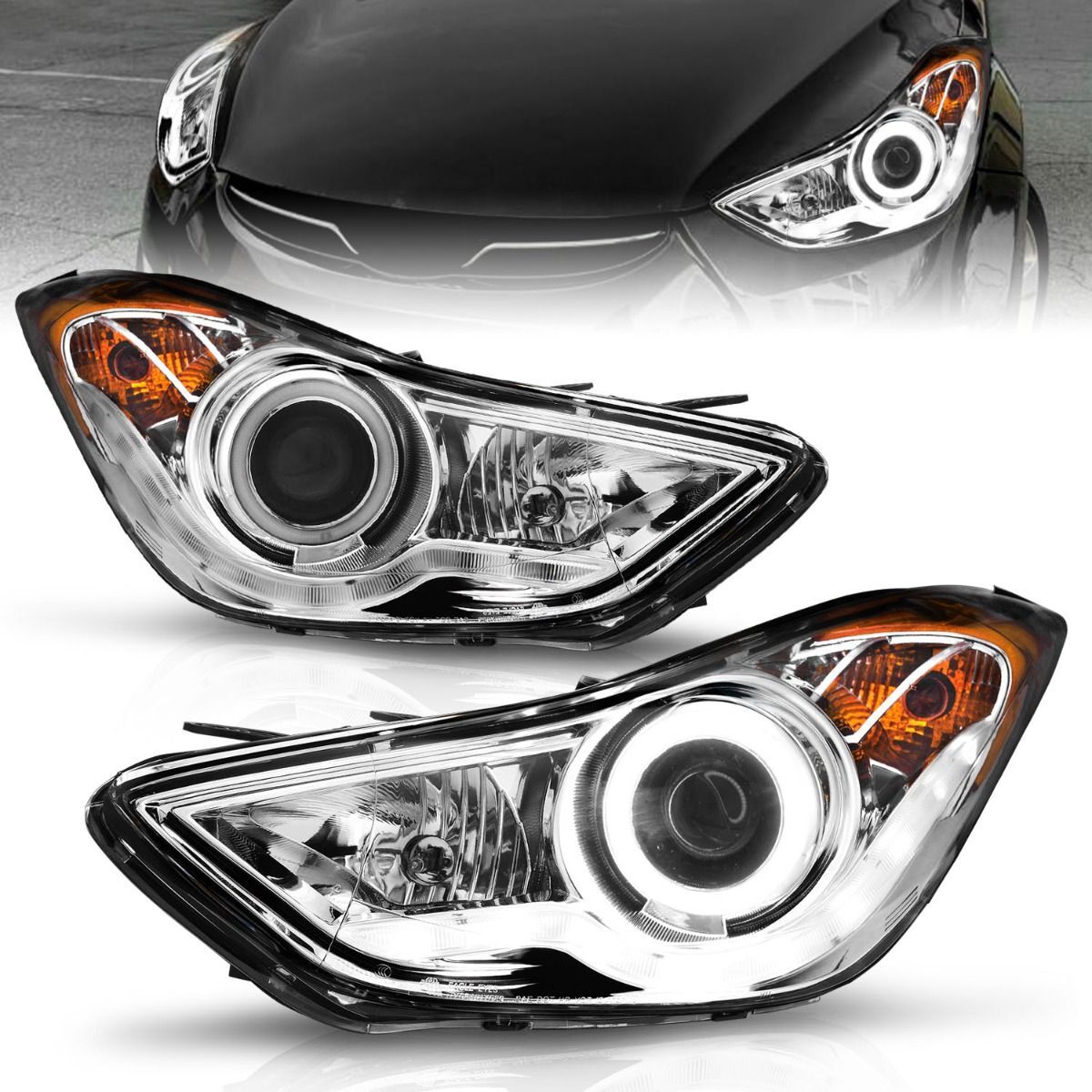 2011-2013 Hyundai Elantra Coupe/Sedan Anzo Projector Headlights W/ Halo Chrome (SMD LED) - 121455