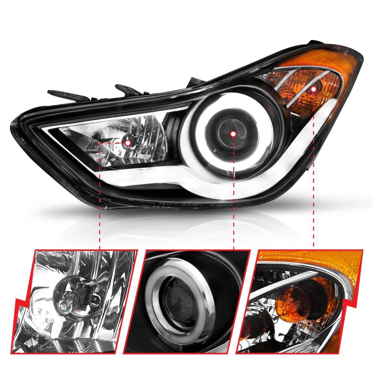 2011-2013 Hyundai Elantra Coupe/Sedan Anzo Projector Headlights W/ Halo Black (SMD LED)