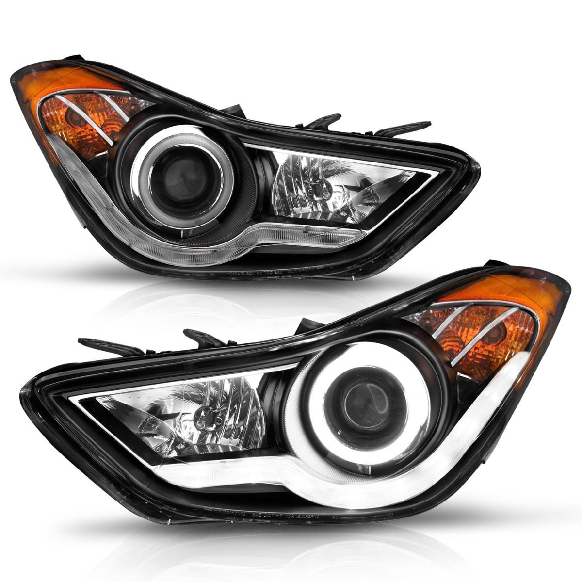 2011-2013 Hyundai Elantra Coupe/Sedan Anzo Projector Headlights W/ Halo Black (SMD LED)