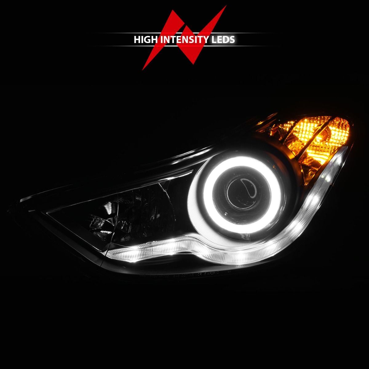 2011-2013 Hyundai Elantra Coupe/Sedan Anzo Projector Headlights W/ Halo Black (SMD LED)