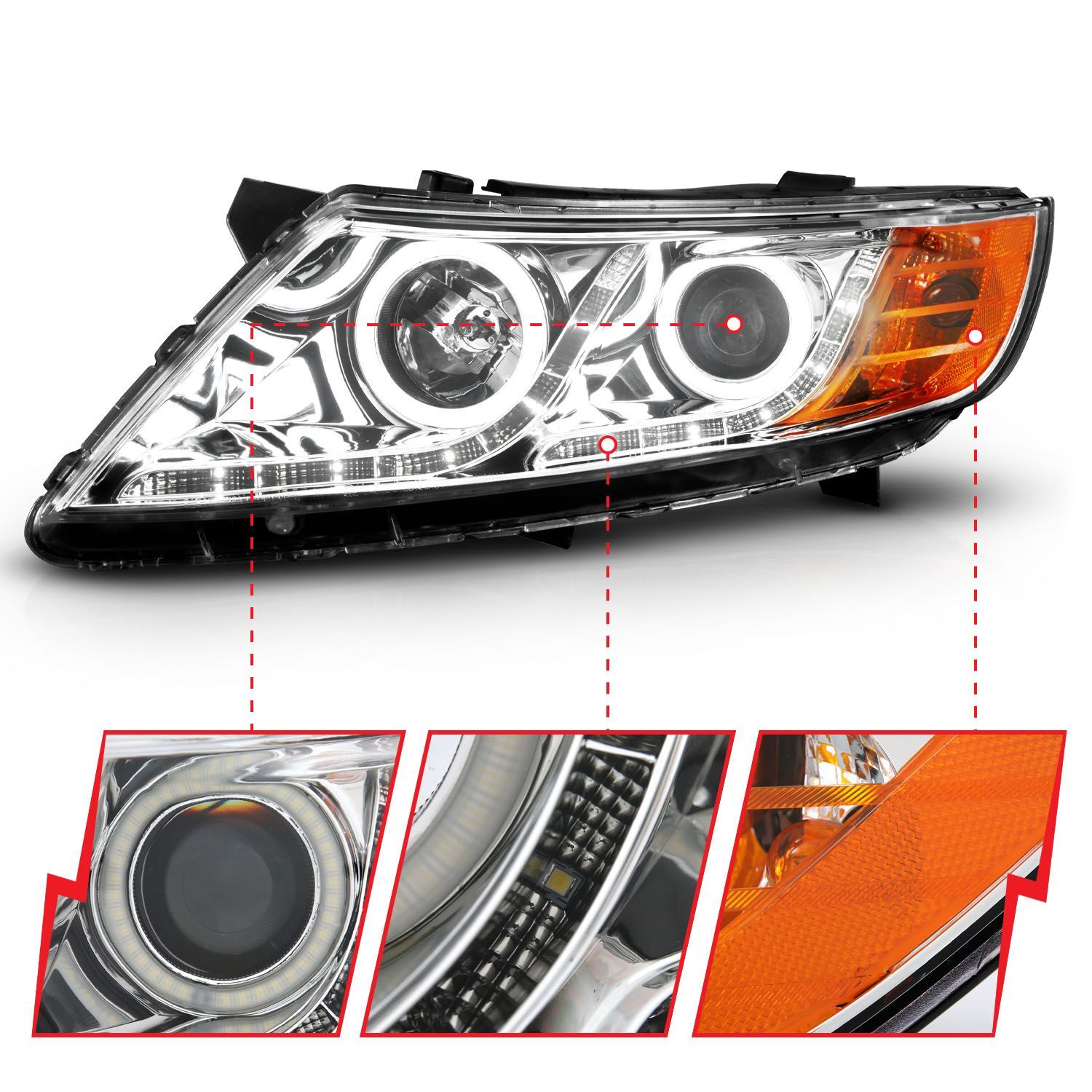 2011-2015 Kia Optima Anzo Projector Headlights W/ Halo Chrome (SMD LED)