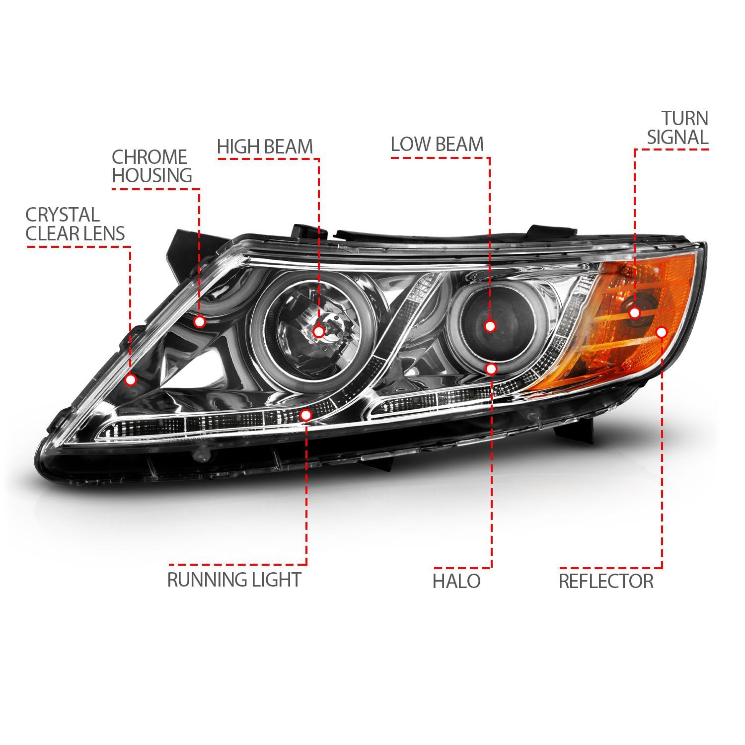 2011-2015 Kia Optima Anzo Projector Headlights W/ Halo Chrome (SMD LED)