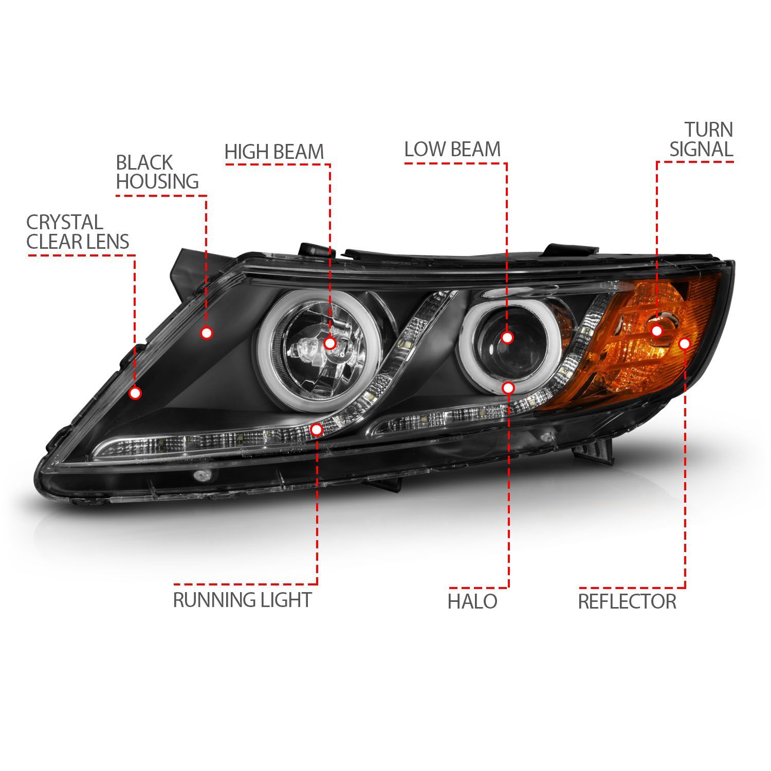 2011-2015 Kia Optima Anzo Projector Headlights W/ Halo Black (SMD LED)