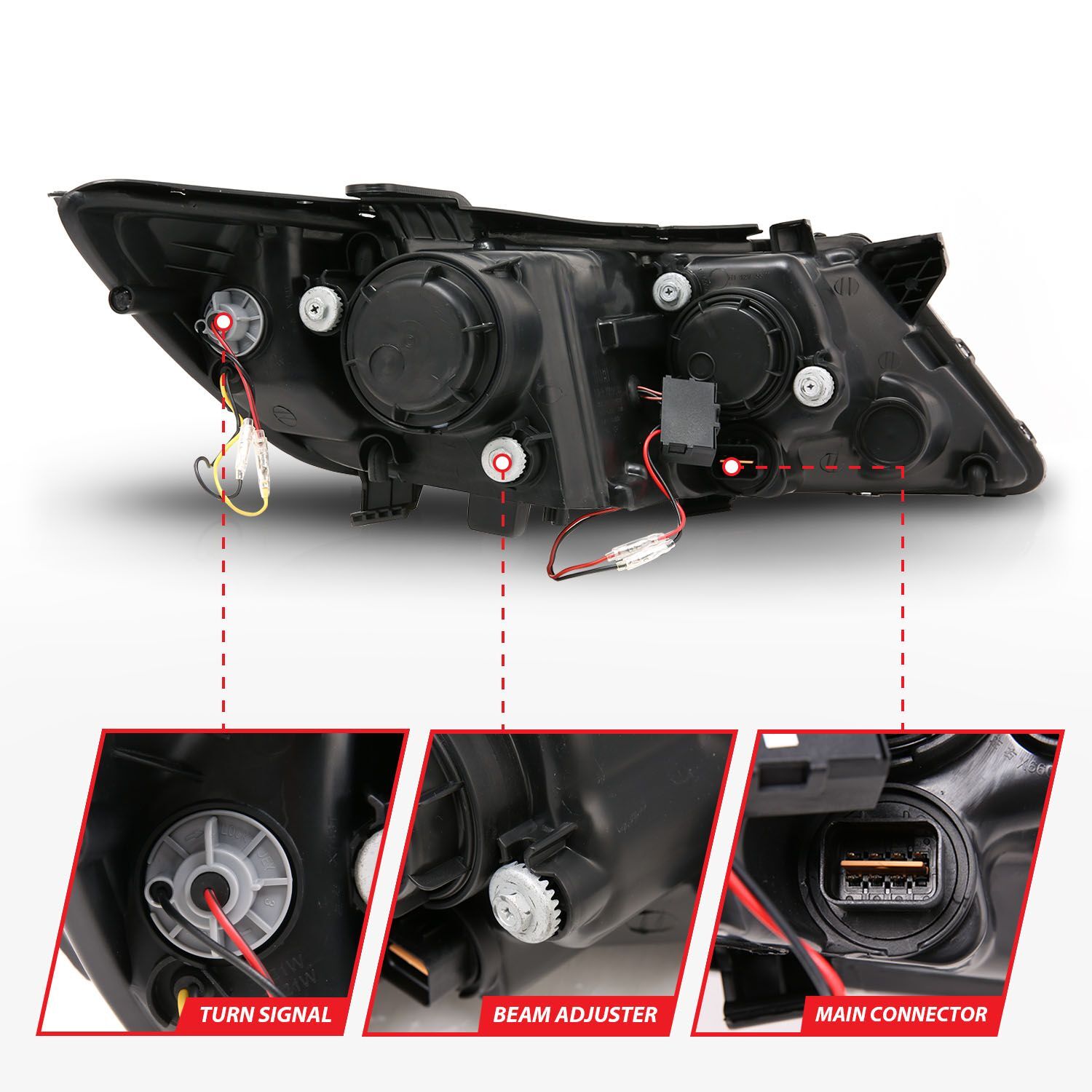 2011-2015 Kia Optima Anzo Projector Headlights W/ Halo Black (SMD LED)