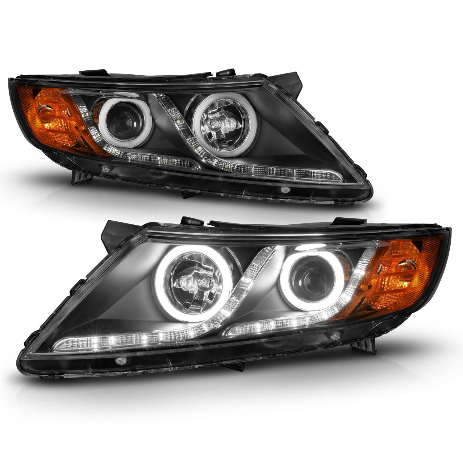 2011-2015 Kia Optima Anzo Projector Headlights W/ Halo Black (SMD LED)