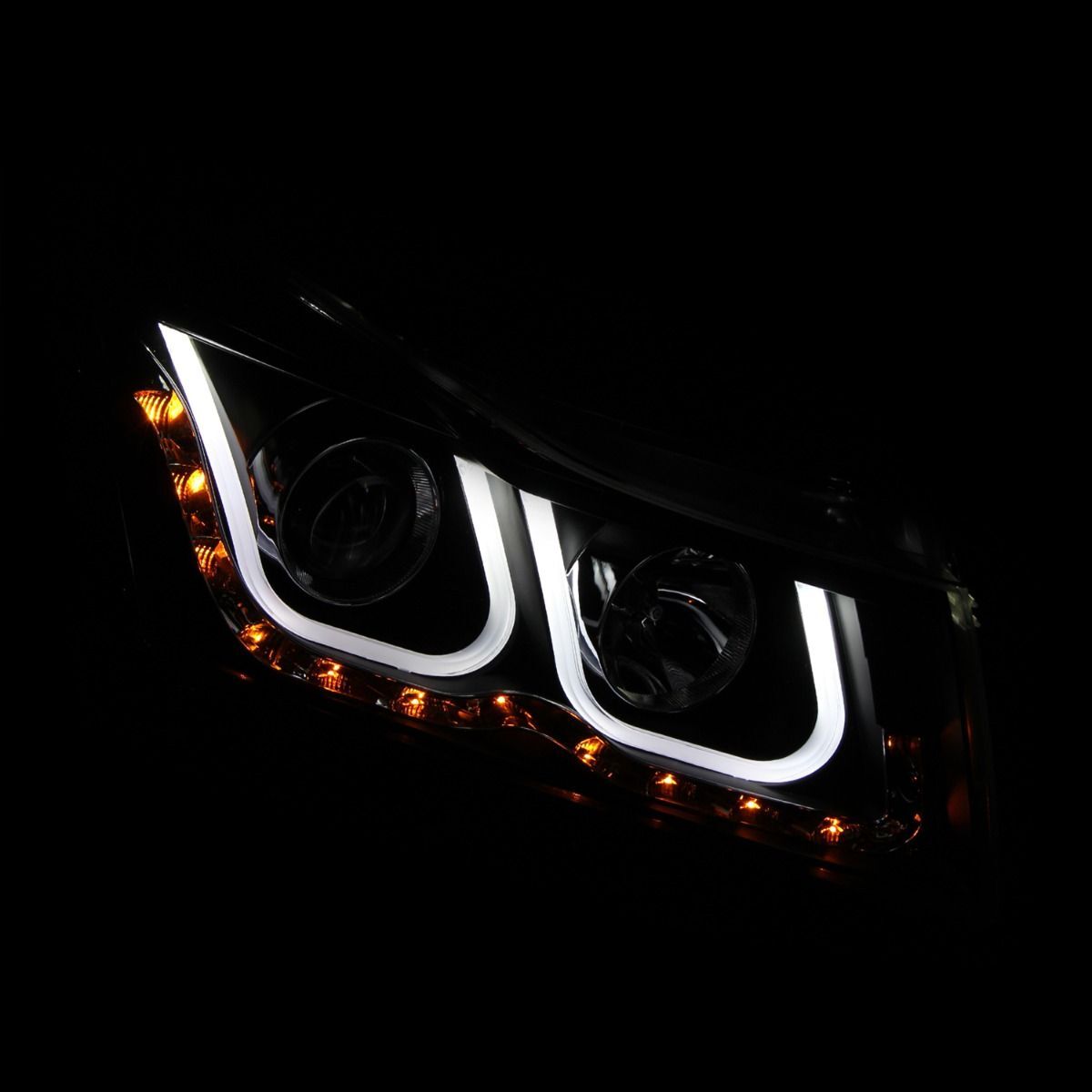 2011-2015 Chevrolet Cruze Anzo Projector Headlights W/ U-Bar Black