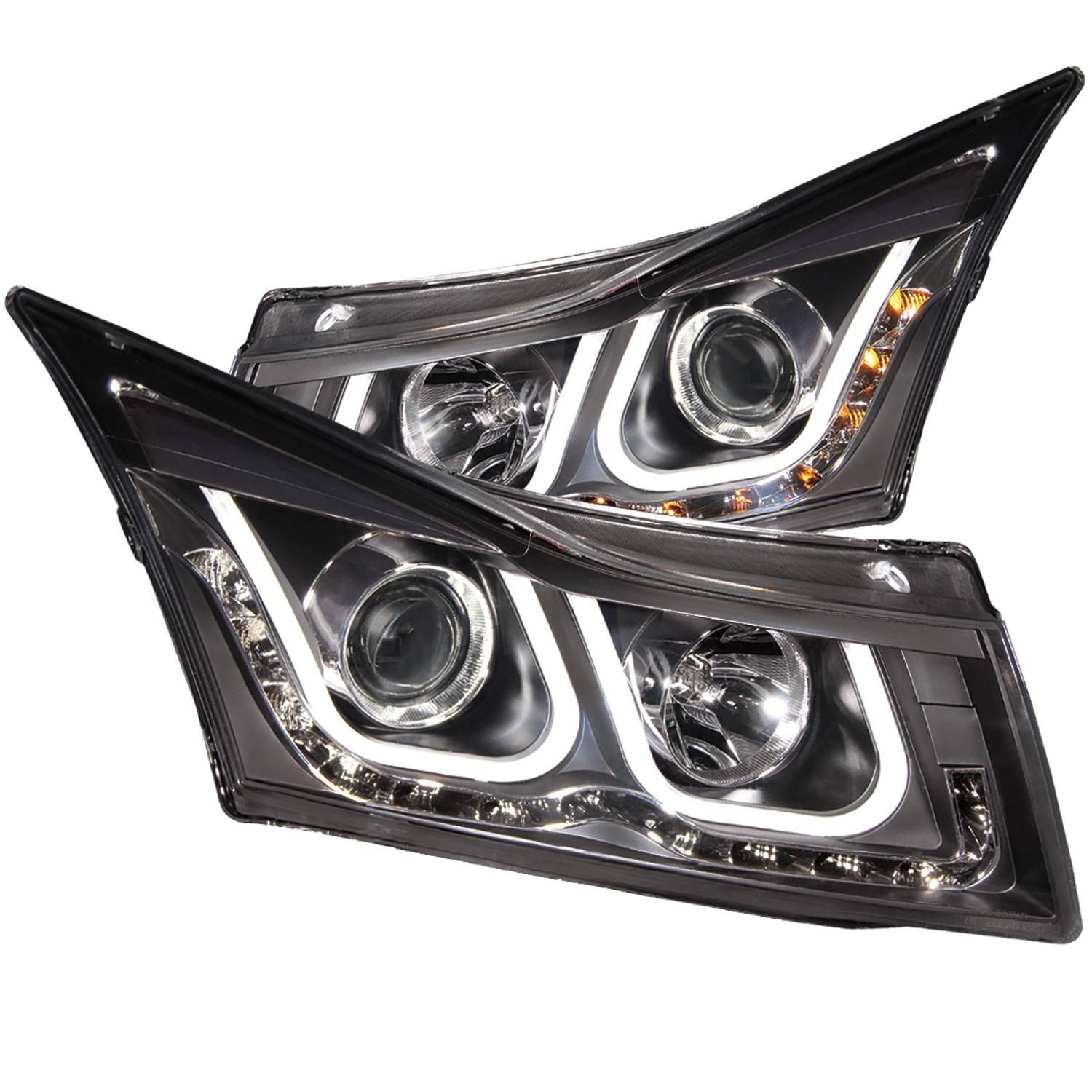 2011-2015 Chevrolet Cruze Anzo Projector Headlights W/ U-Bar Black - 121462