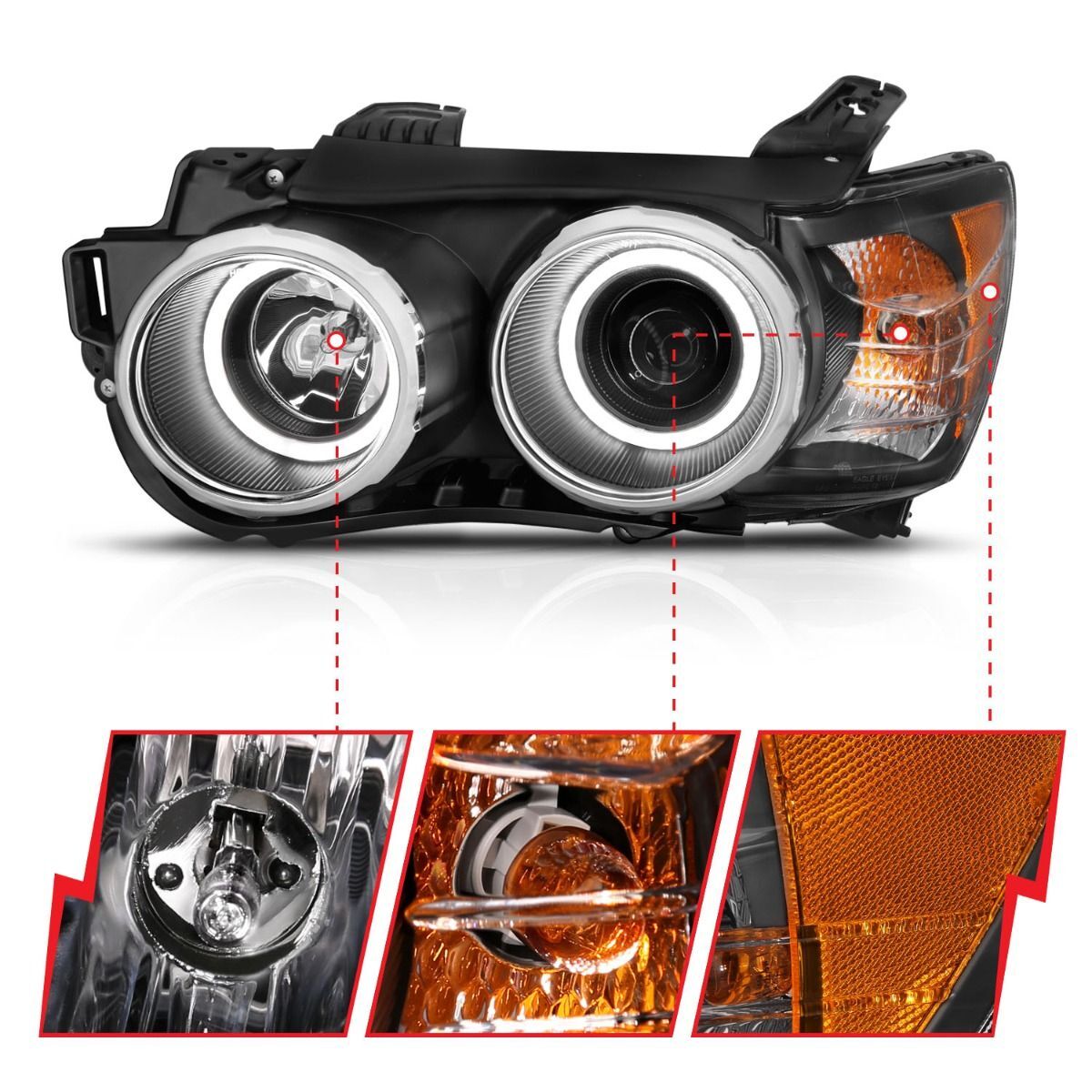2012-2015 Chevrolet Sonic 4DR/HB Anzo Projector Headlights W/ Halo Black (SMD LED)
