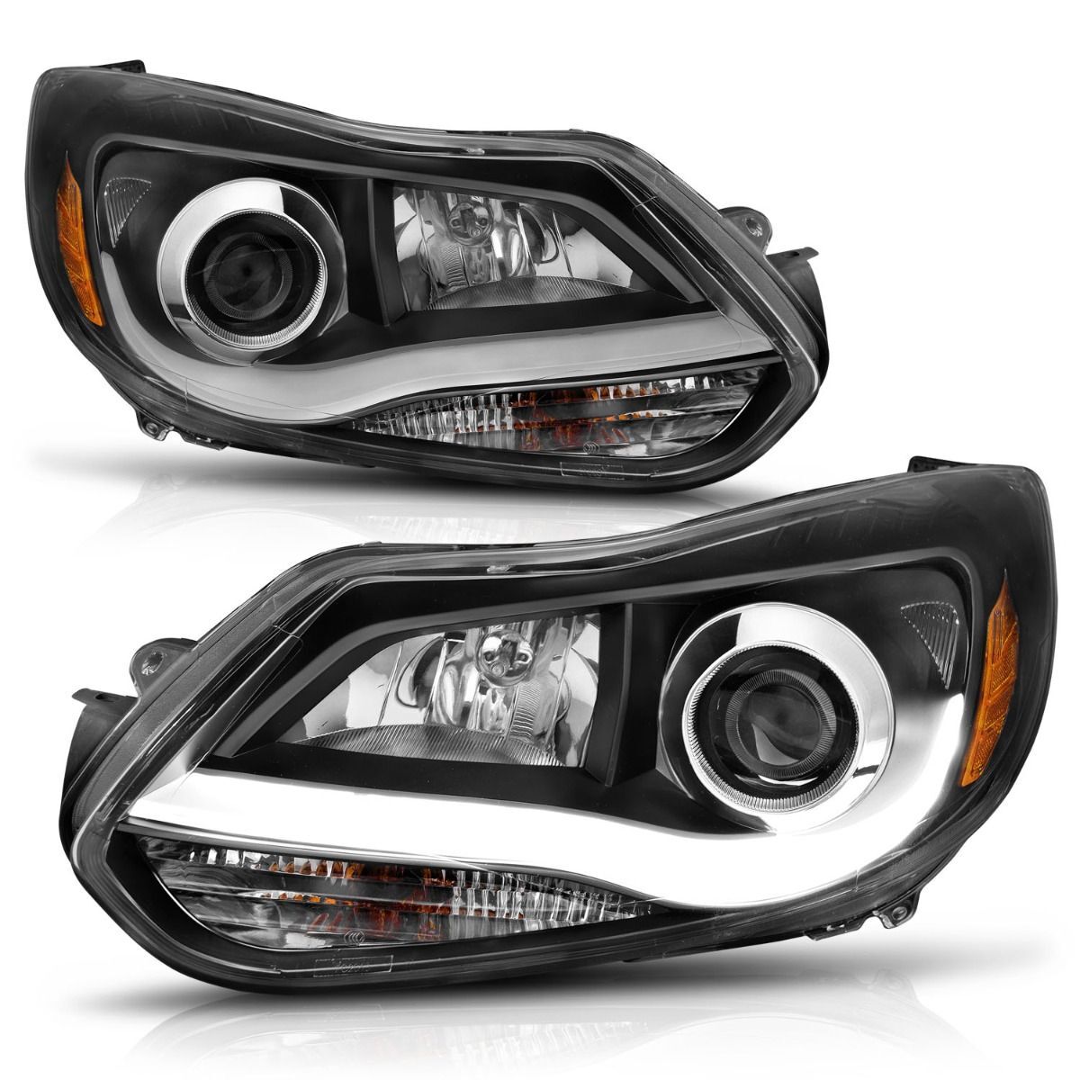 2012-2014 Ford Focus Anzo Projector Headlights W/ Plank Style Design Black