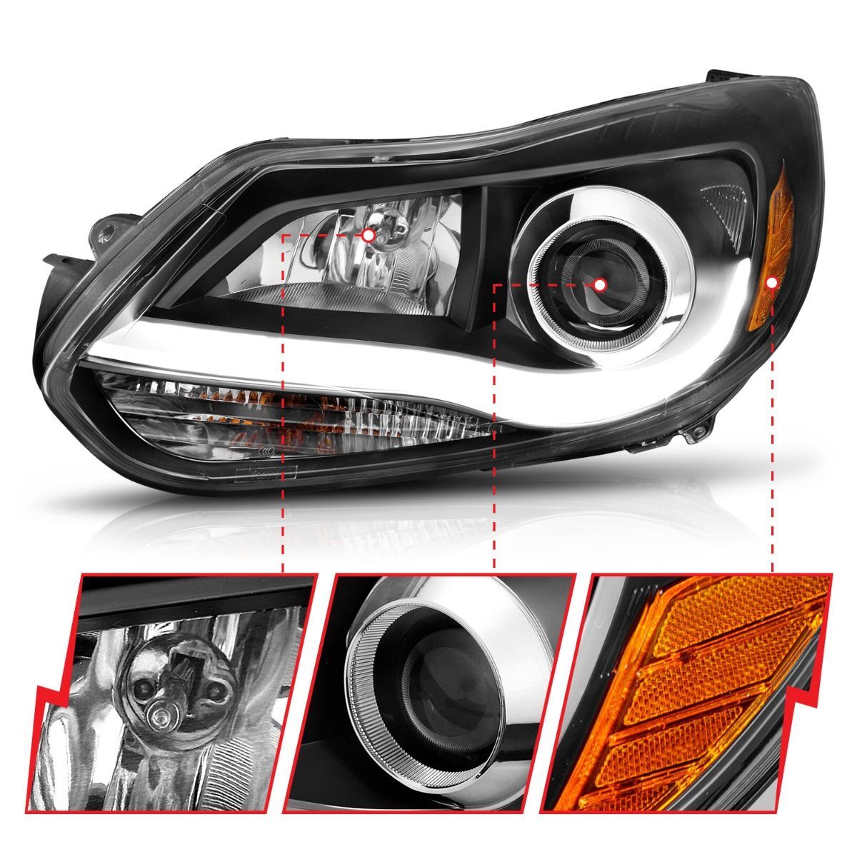 2012-2014 Ford Focus Anzo Projector Headlights W/ Plank Style Design Black
