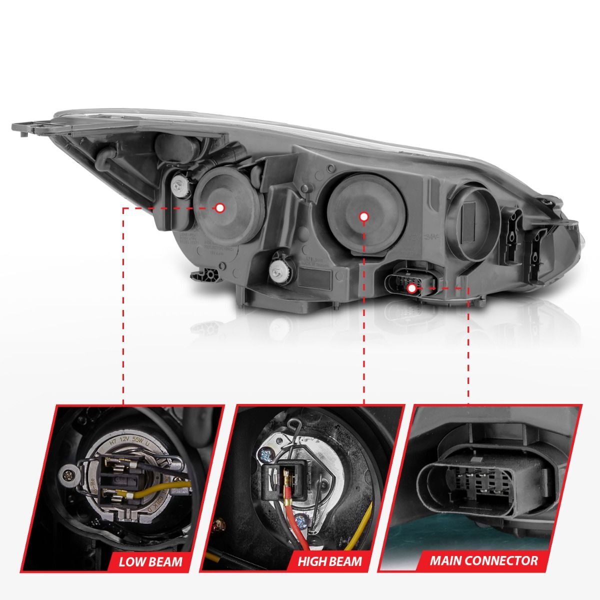 2012-2014 Ford Focus Anzo Projector Headlights W/ Plank Style Design Black