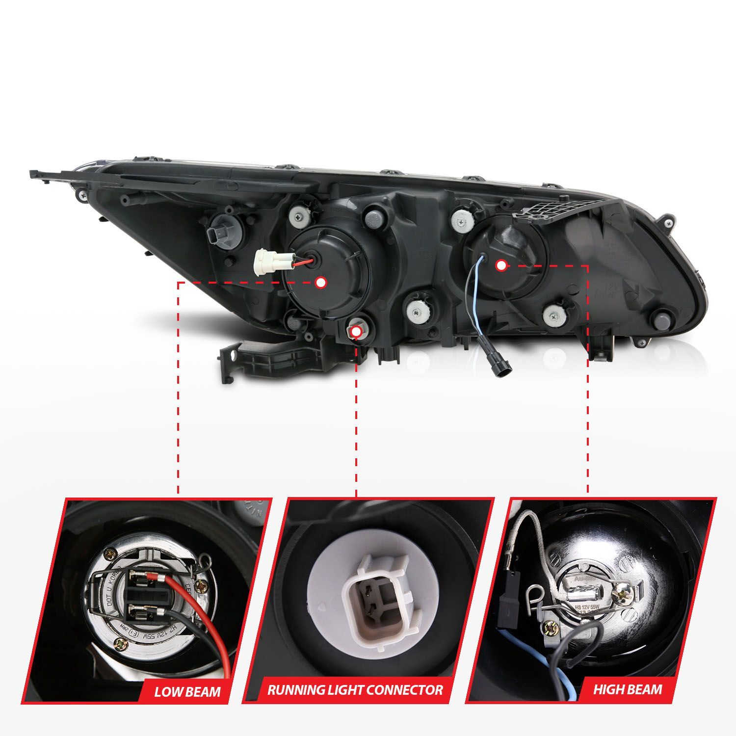 2013-2015 Honda Accord 4DR Anzo Projector Headlights W/ U-Bar Black