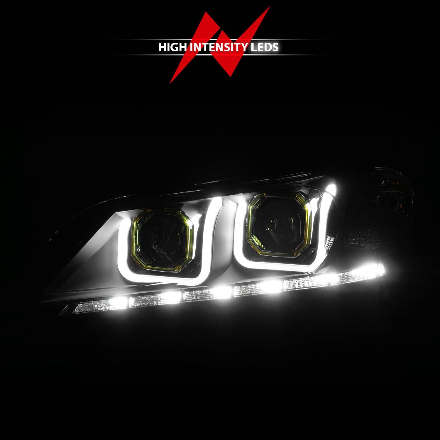 2013-2015 Honda Accord 4DR Anzo Projector Headlights W/ U-Bar Black