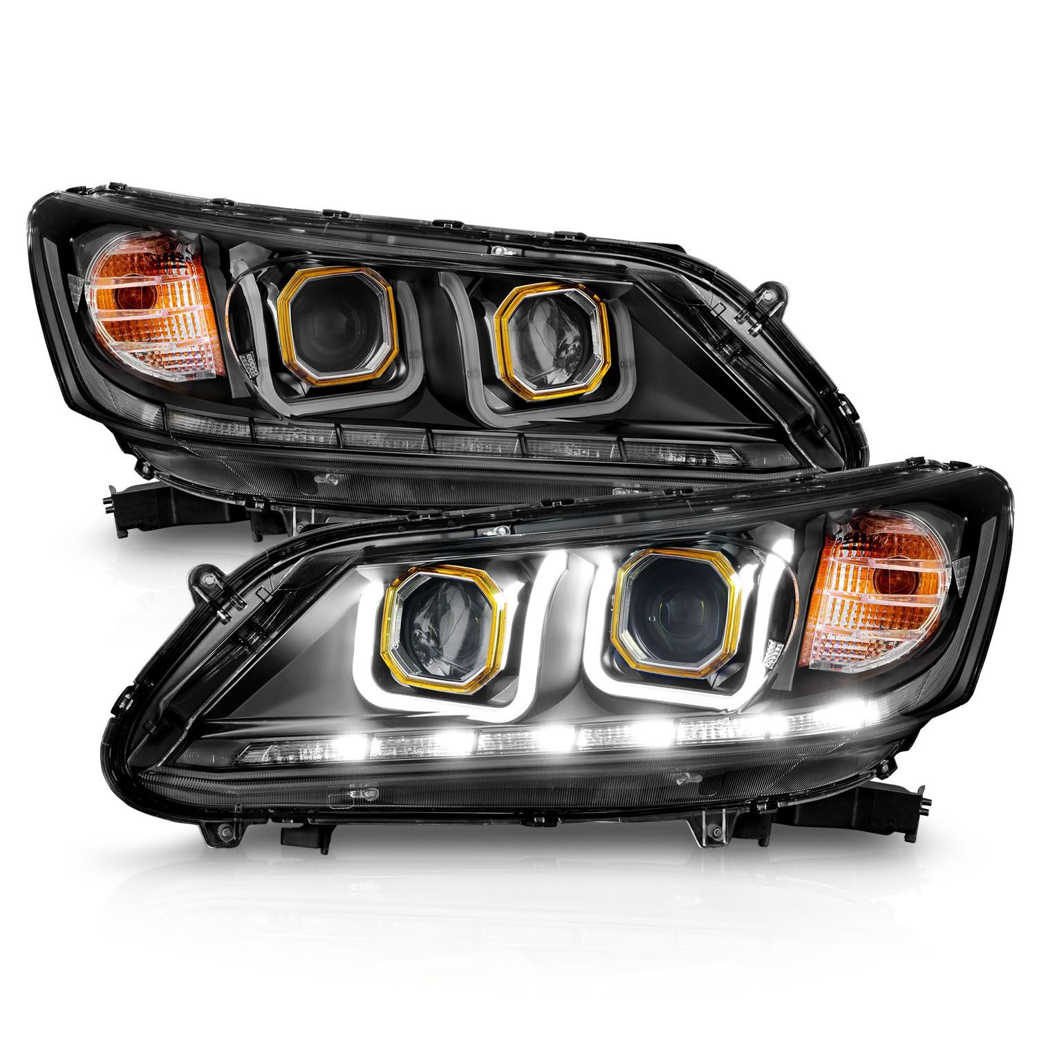 2013-2015 Honda Accord 4DR Anzo Projector Headlights W/ U-Bar Black - 121492