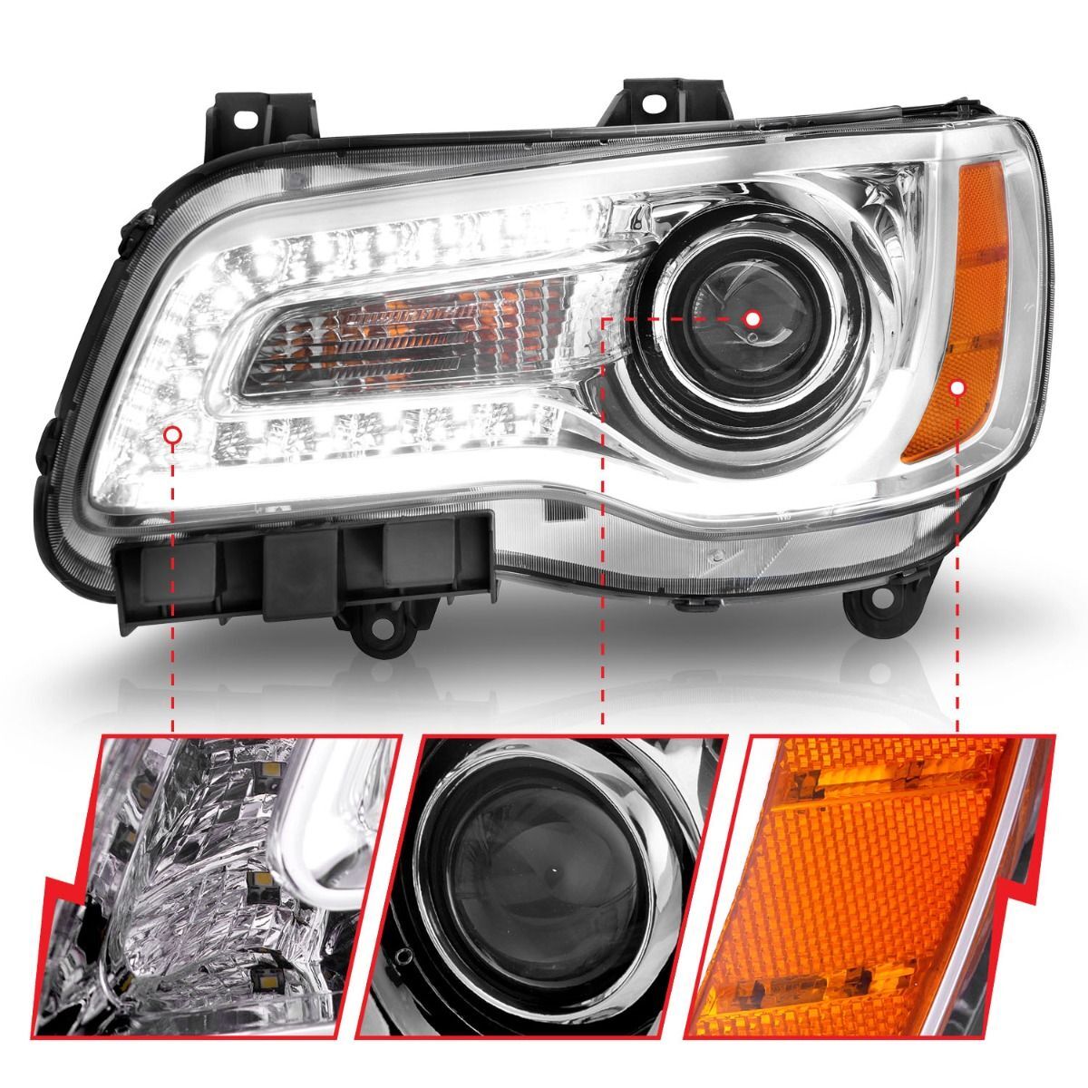 2011-2014 Chrysler 300 Anzo Projector Headlights W/ Plank Style Design Chrome