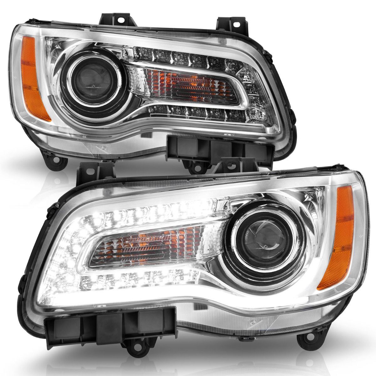 2011-2014 Chrysler 300 Anzo Projector Headlights W/ Plank Style Design Chrome