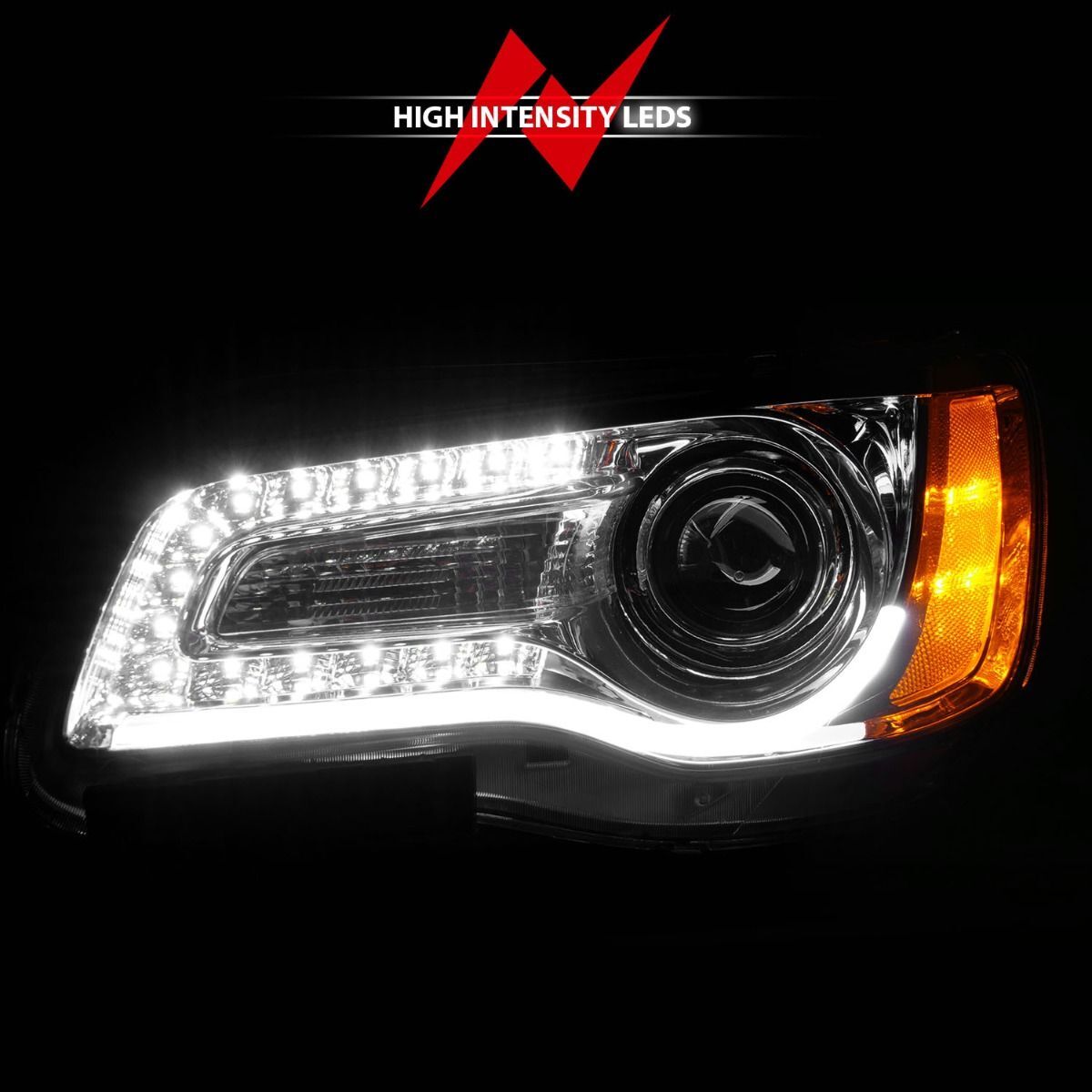 2011-2014 Chrysler 300 Anzo Projector Headlights W/ Plank Style Design Chrome