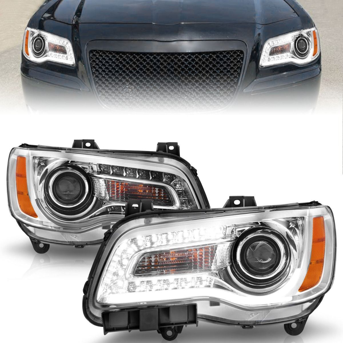 2011-2014 Chrysler 300 Anzo Projector Headlights W/ Plank Style Design Chrome - 121494