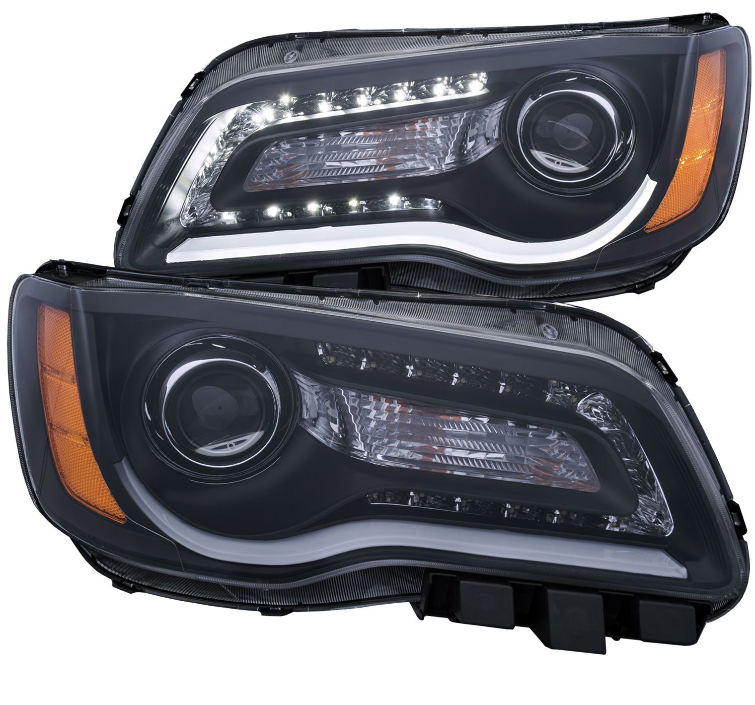 2011-2014 Chrysler 300 Anzo Projector Headlights W/ Plank Style Design Black - 121495