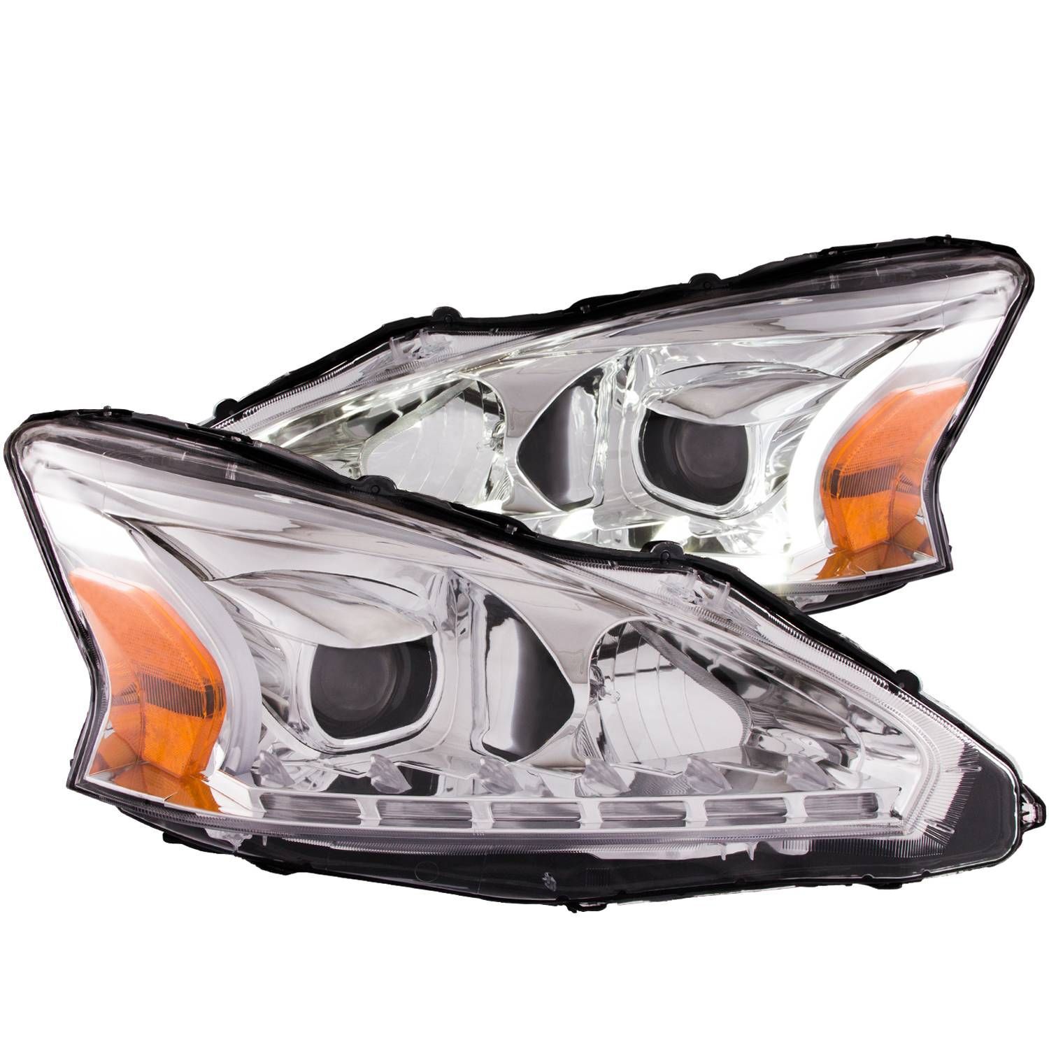 2013-2015 Nissan Altima 4DR Anzo Projector Headlights W/ Plank Style Design Chrome - 121501