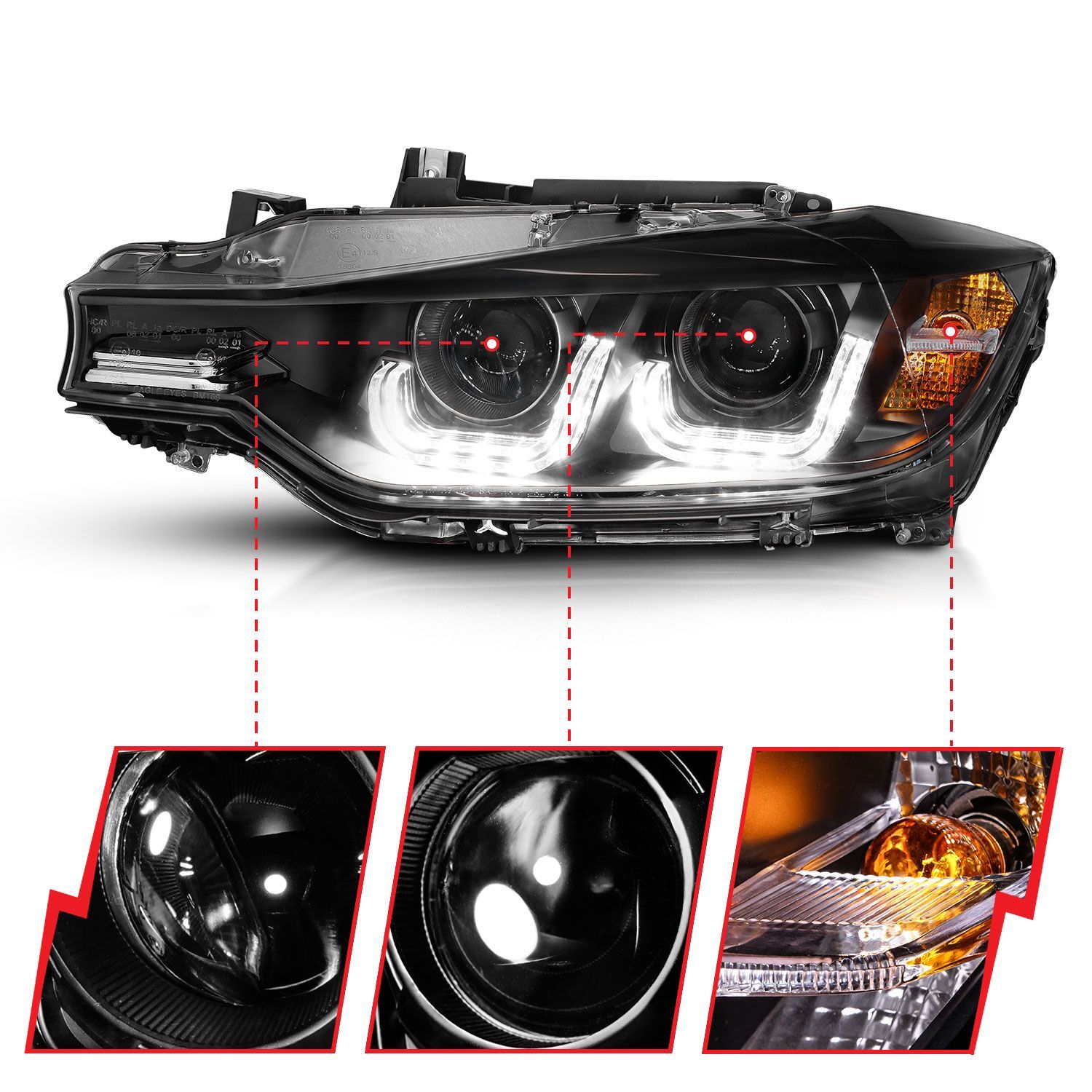 2012-2015 BMW 3-Series F30 4DR Anzo Projector Headlights W/ U-Bar Black