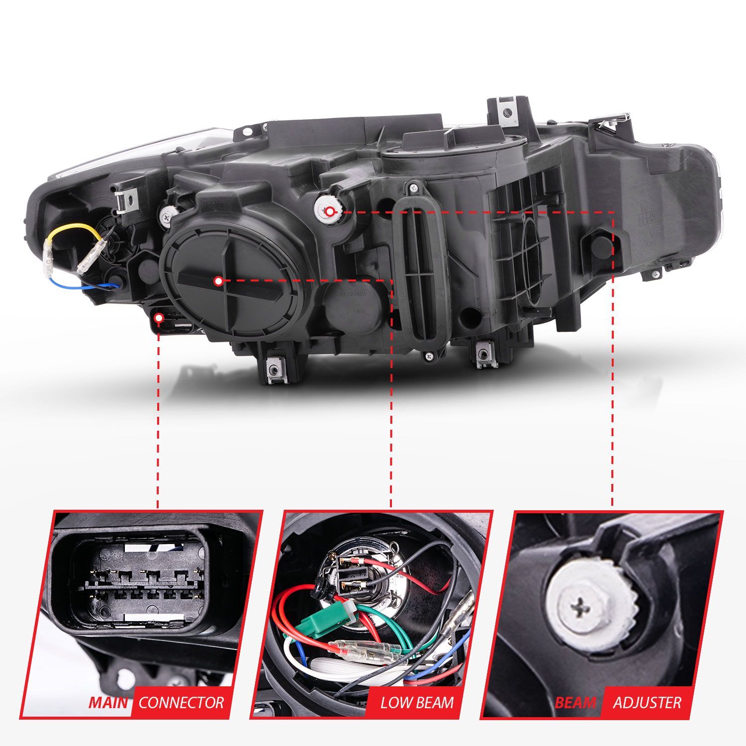 2012-2015 BMW 3-Series F30 4DR Anzo Projector Headlights W/ U-Bar Black