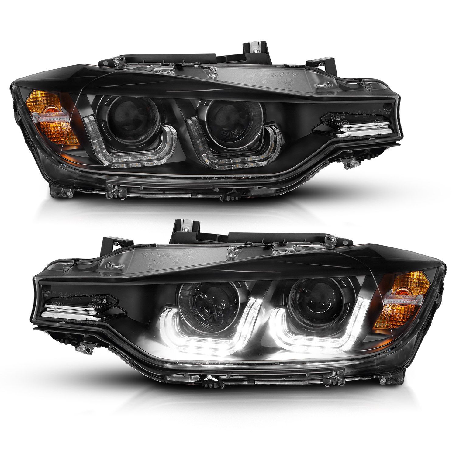 2012-2015 BMW 3-Series F30 4DR Anzo Projector Headlights W/ U-Bar Black - 121504