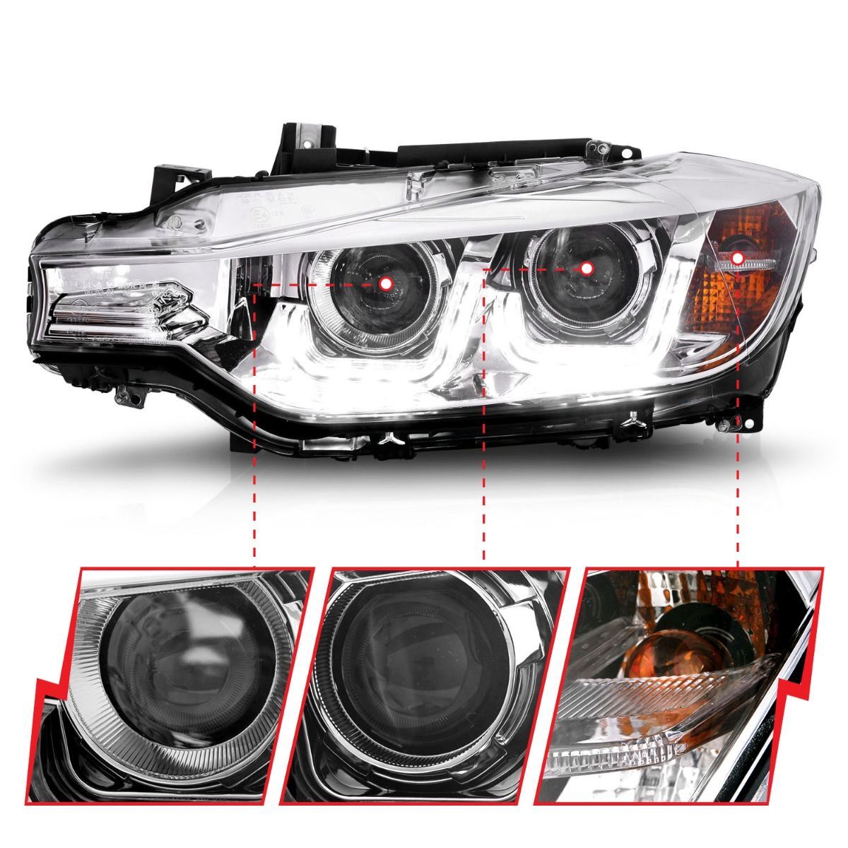 2012-2015 BMW 3-Series F30 4DR Anzo Projector Headlights W/ U-Bar Chrome