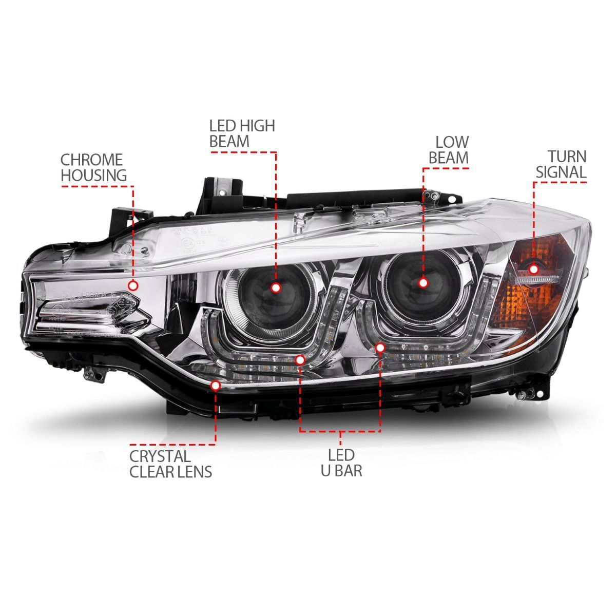 2012-2015 BMW 3-Series F30 4DR Anzo Projector Headlights W/ U-Bar Chrome