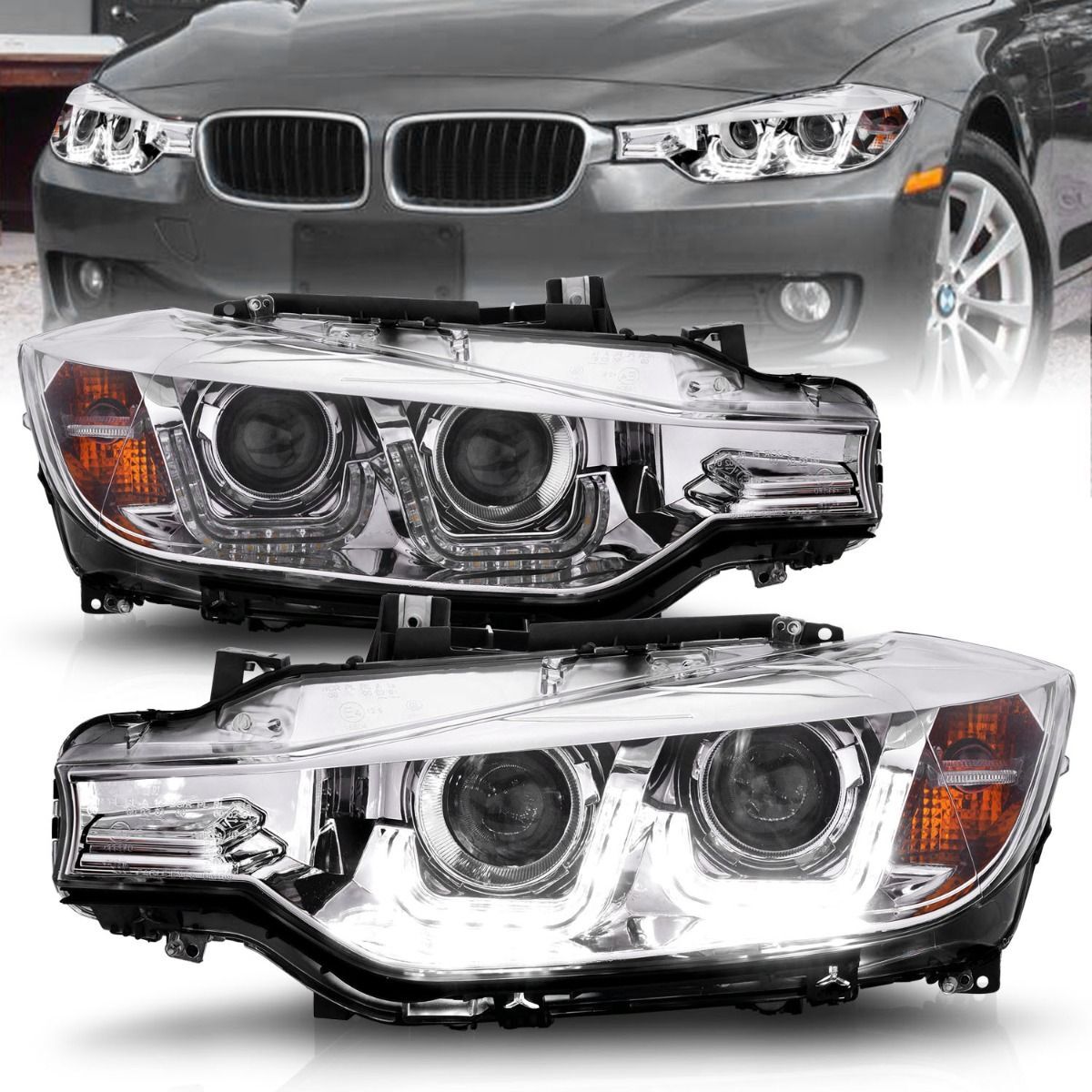 2012-2015 BMW 3-Series F30 4DR Anzo Projector Headlights W/ U-Bar Chrome - 121505