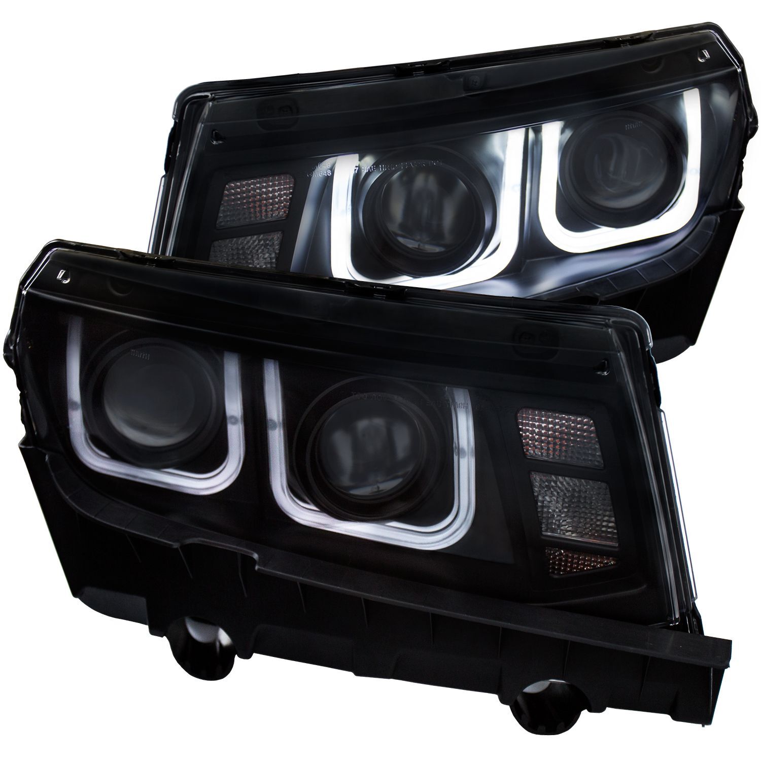 2014-2015 Chevrolet Camaro Anzo Projector Headlights W/ U-Bar Black - 121508