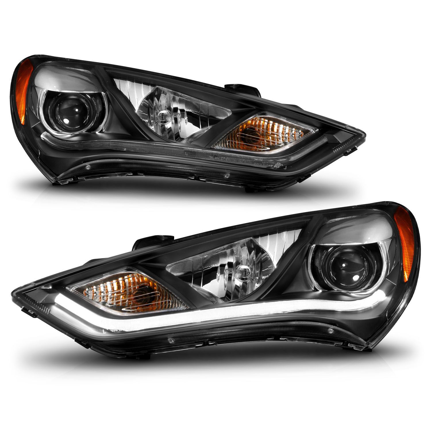 2013-2016 Hyundai Genesis 2DR Anzo Projector Headlights W/ Plank Style Design Black (Hid Compatible)