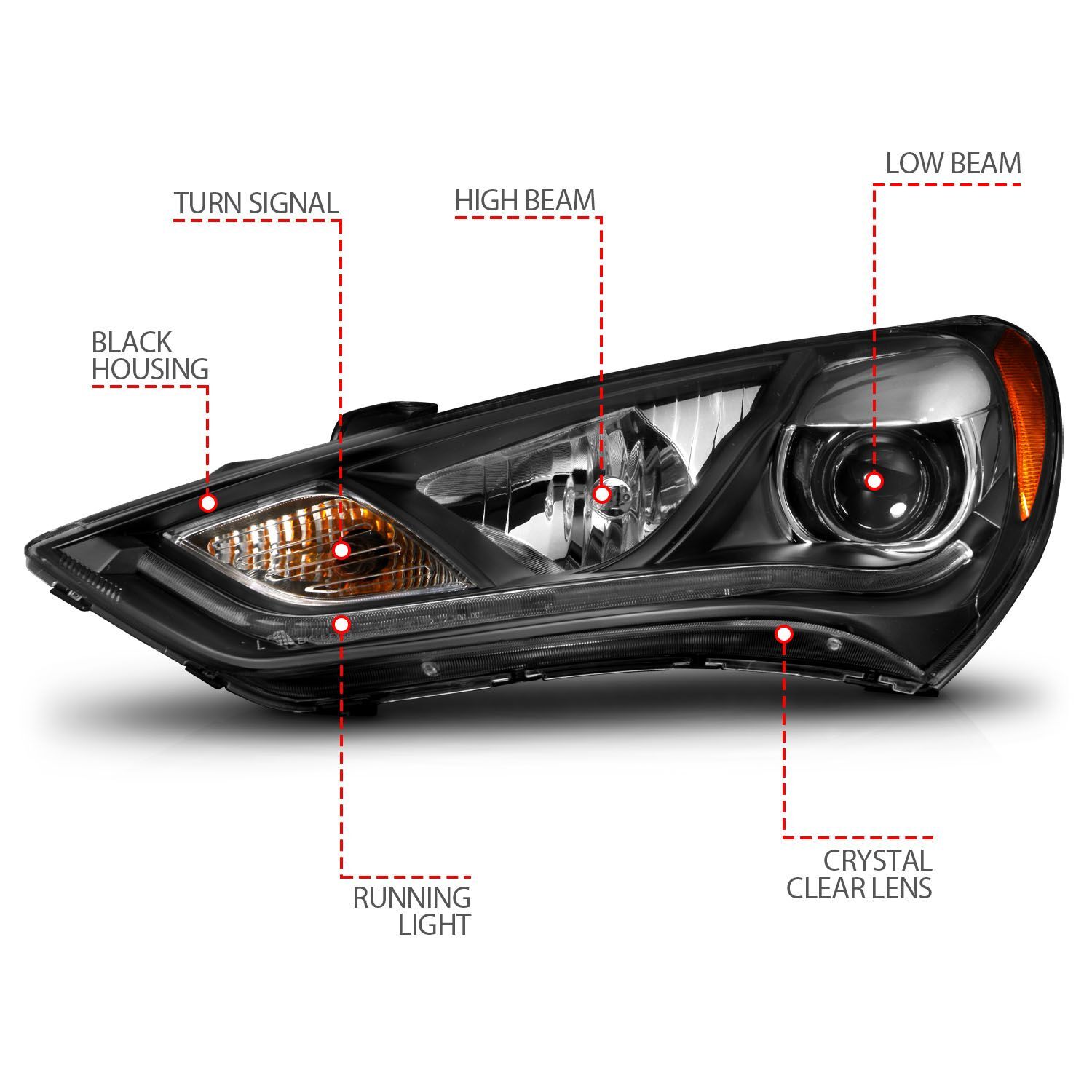 2013-2016 Hyundai Genesis 2DR Anzo Projector Headlights W/ Plank Style Design Black (Hid Compatible)