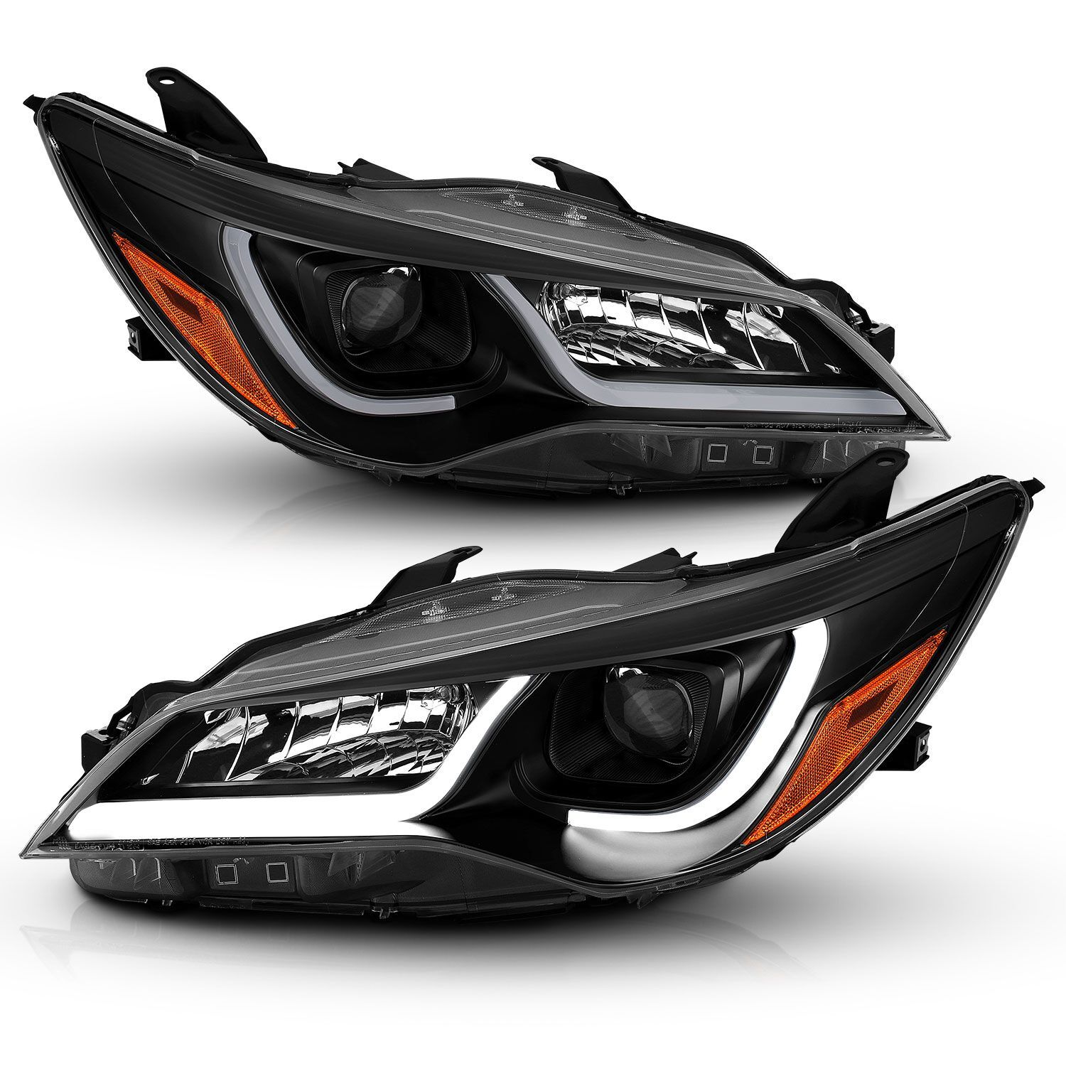 2015-2017 Toyota Camry 4DR Anzo Projector Headlights W/ Plank Style Design Black W/ Amber