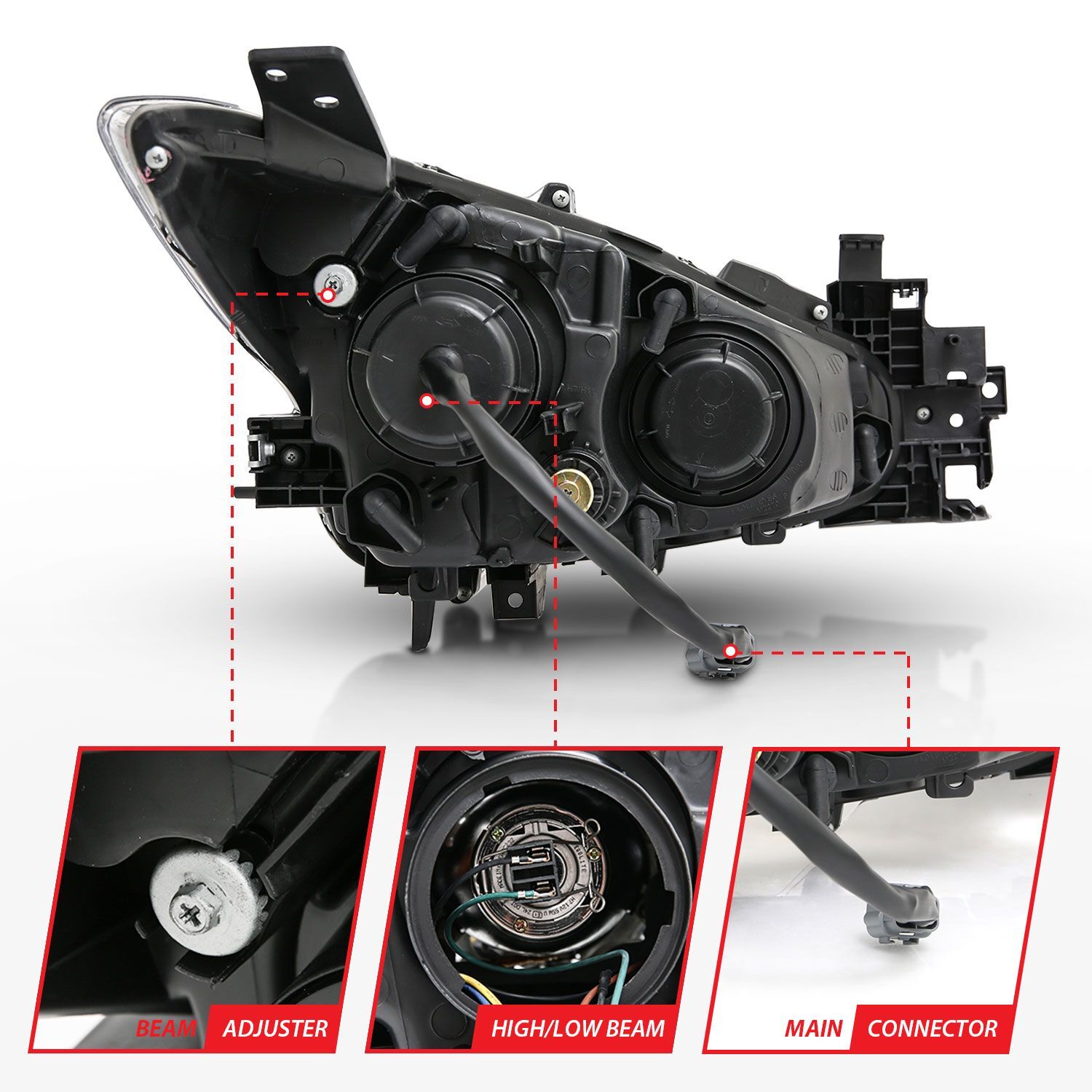 2014-2017 Mazda 3 Anzo Projector Headlights W/ Halo Black W/ Amber