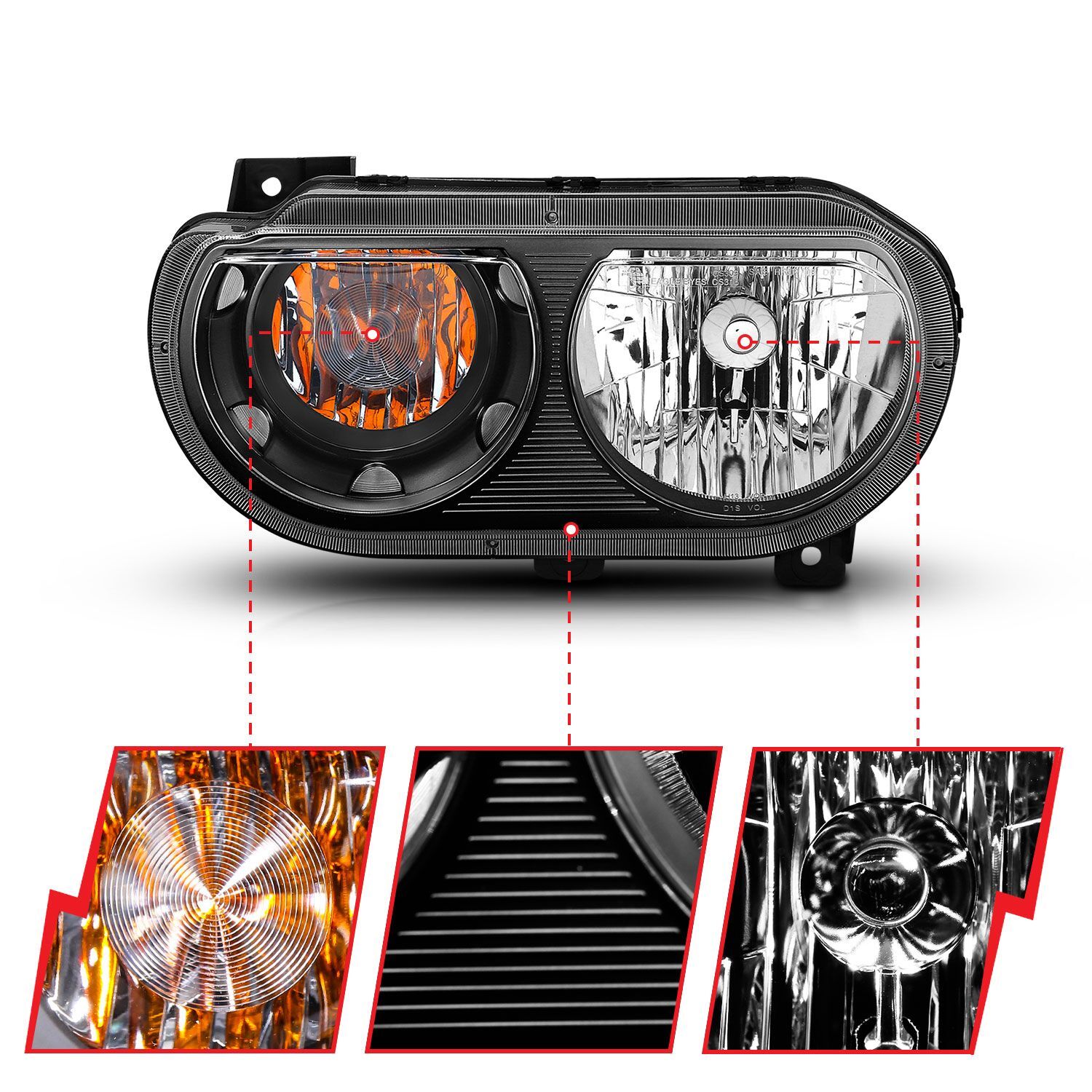 2008-2014 Dodge Challenger Anzo Crystal Headlights Black