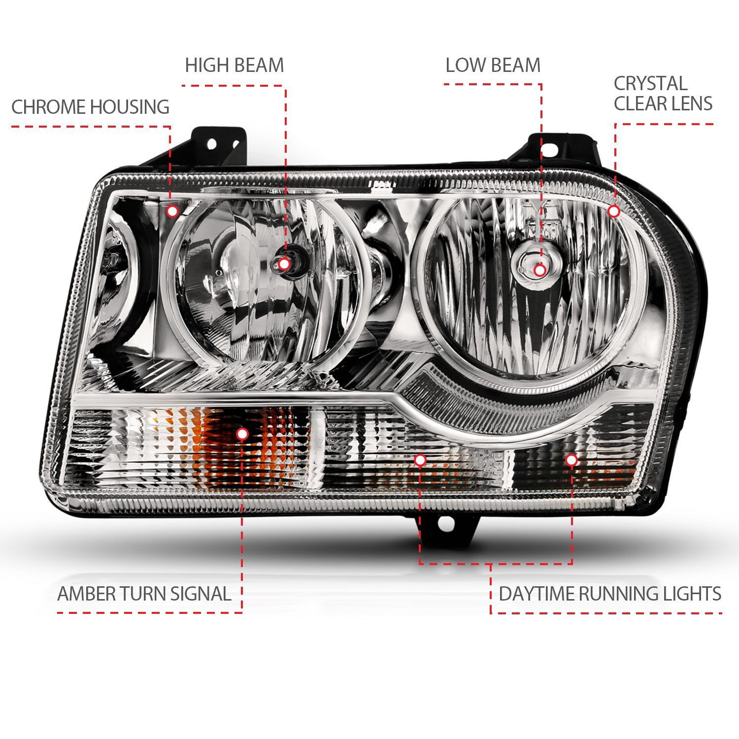 2005-2010 Chrysler 300 Anzo Crystal Headlight Chrome Amber
